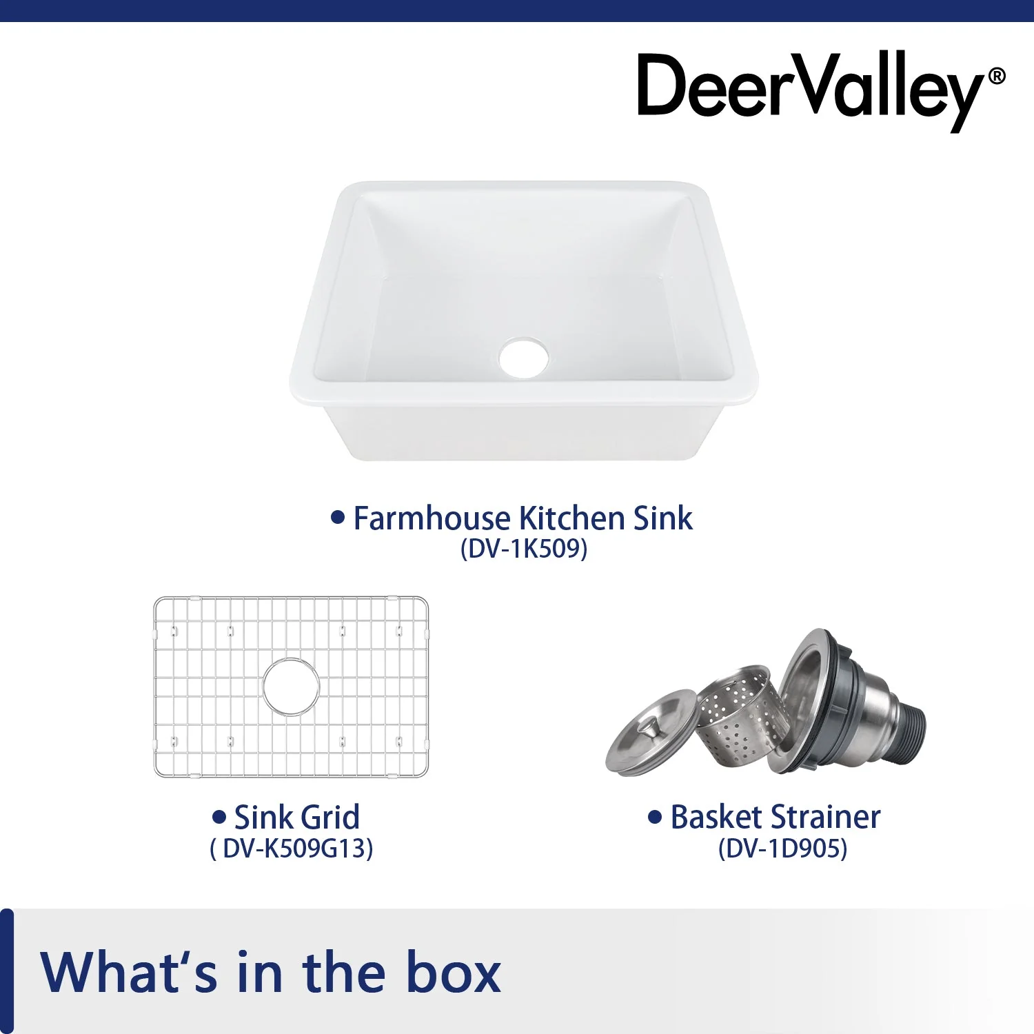 DeerValley DV-1K509 Fireclay Kitchen Sink Dual Mount Deep Bowl with Grid and Strainer - Image 3