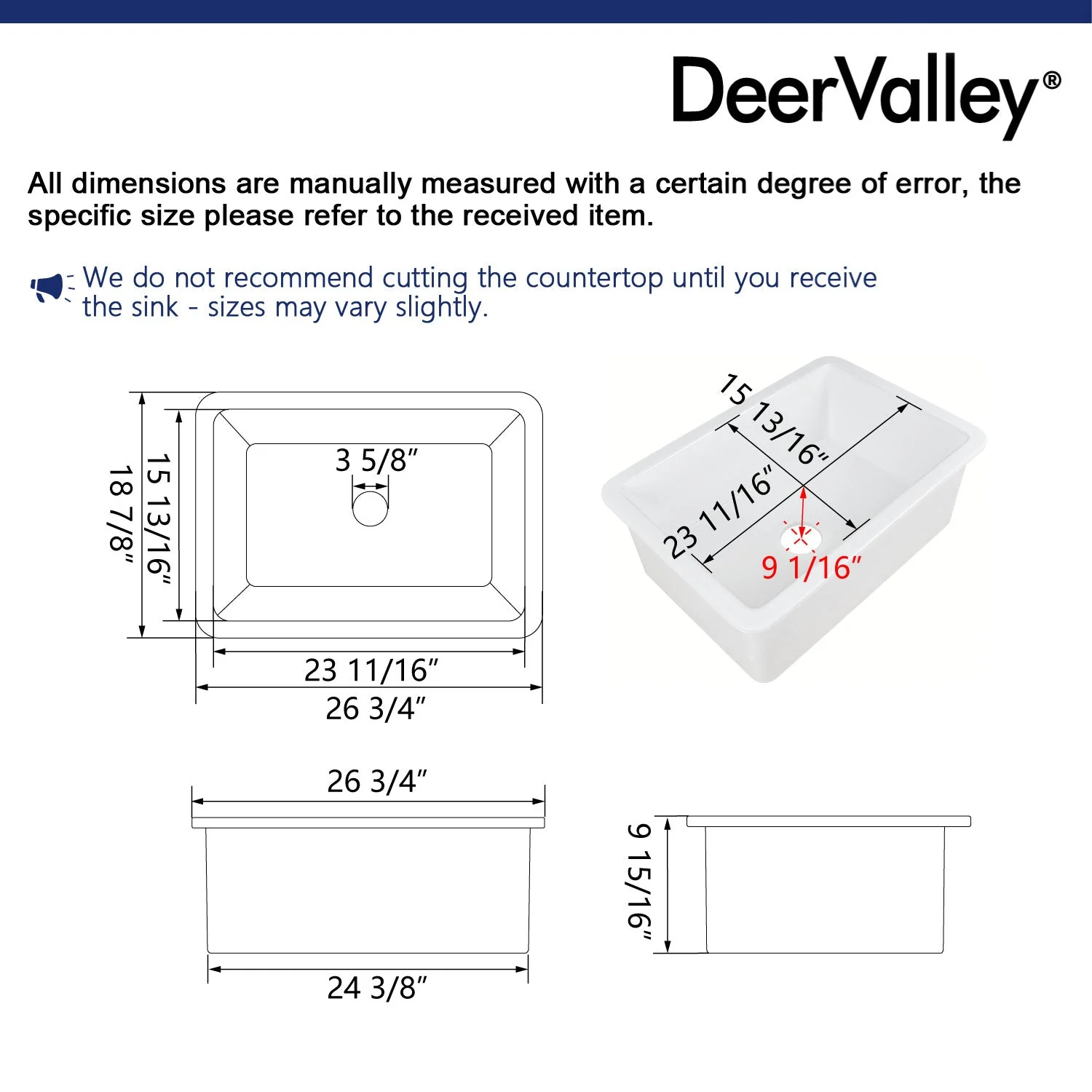 DeerValley DV-1K509 Fireclay Kitchen Sink Dual Mount Deep Bowl with Grid and Strainer - Image 8