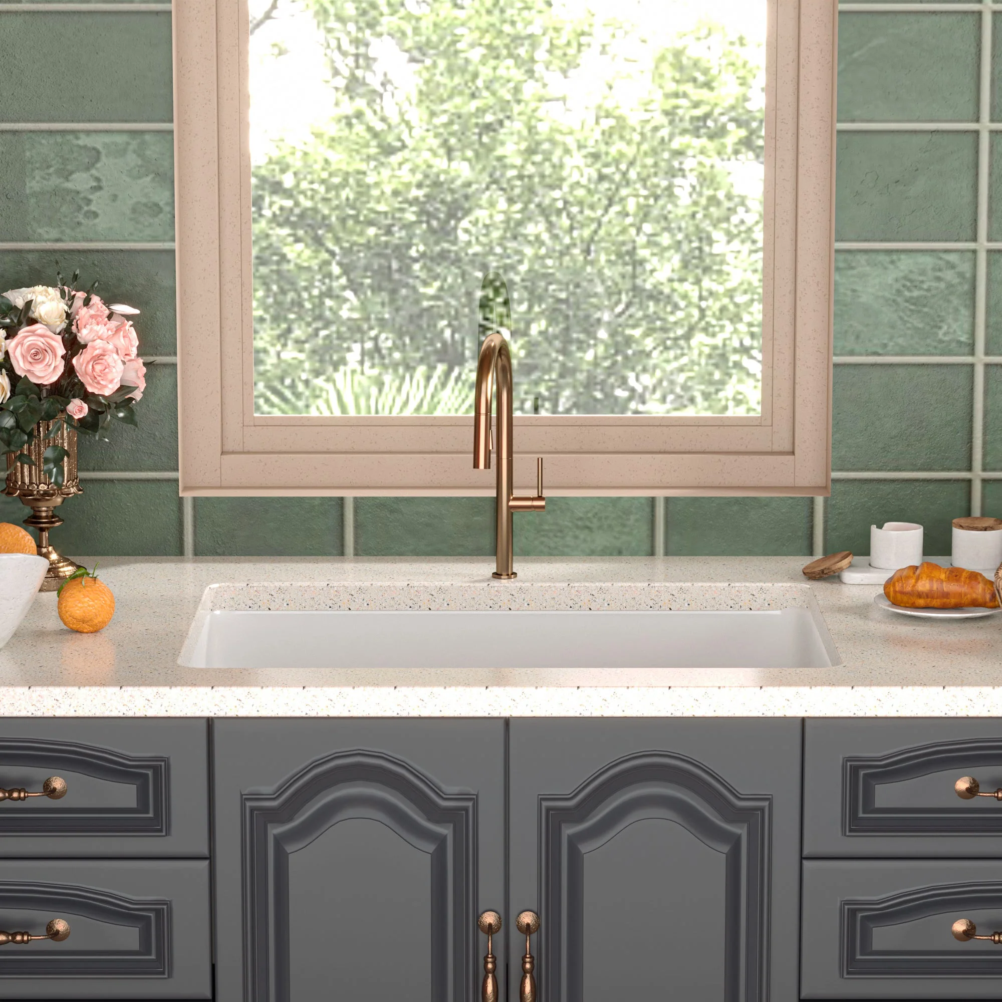 DeerValley DV-1K509 Fireclay Kitchen Sink Dual Mount Deep Bowl with Grid and Strainer - Image 9