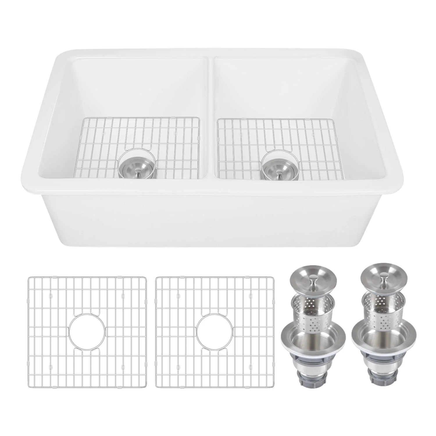 DeerValley DV-1K513 Undermount Kitchen Sinks Fireclay Single Bowl with Grid & Strainer - Image 11