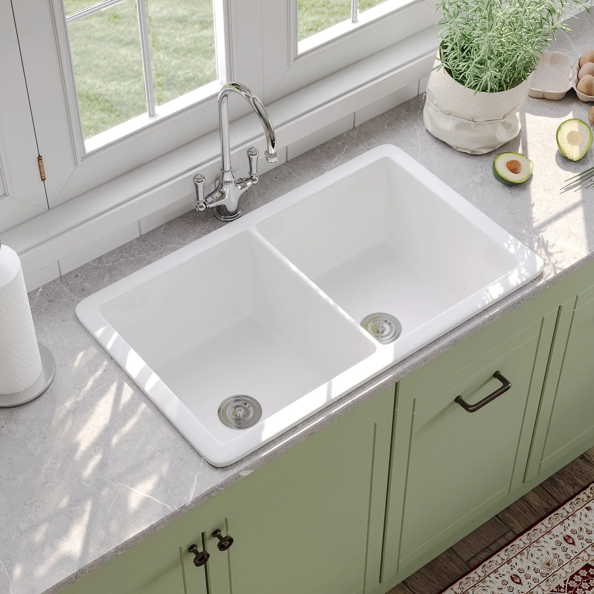 DeerValley DV-1K513 Undermount Kitchen Sinks Fireclay Single Bowl with Grid & Strainer - Image 14