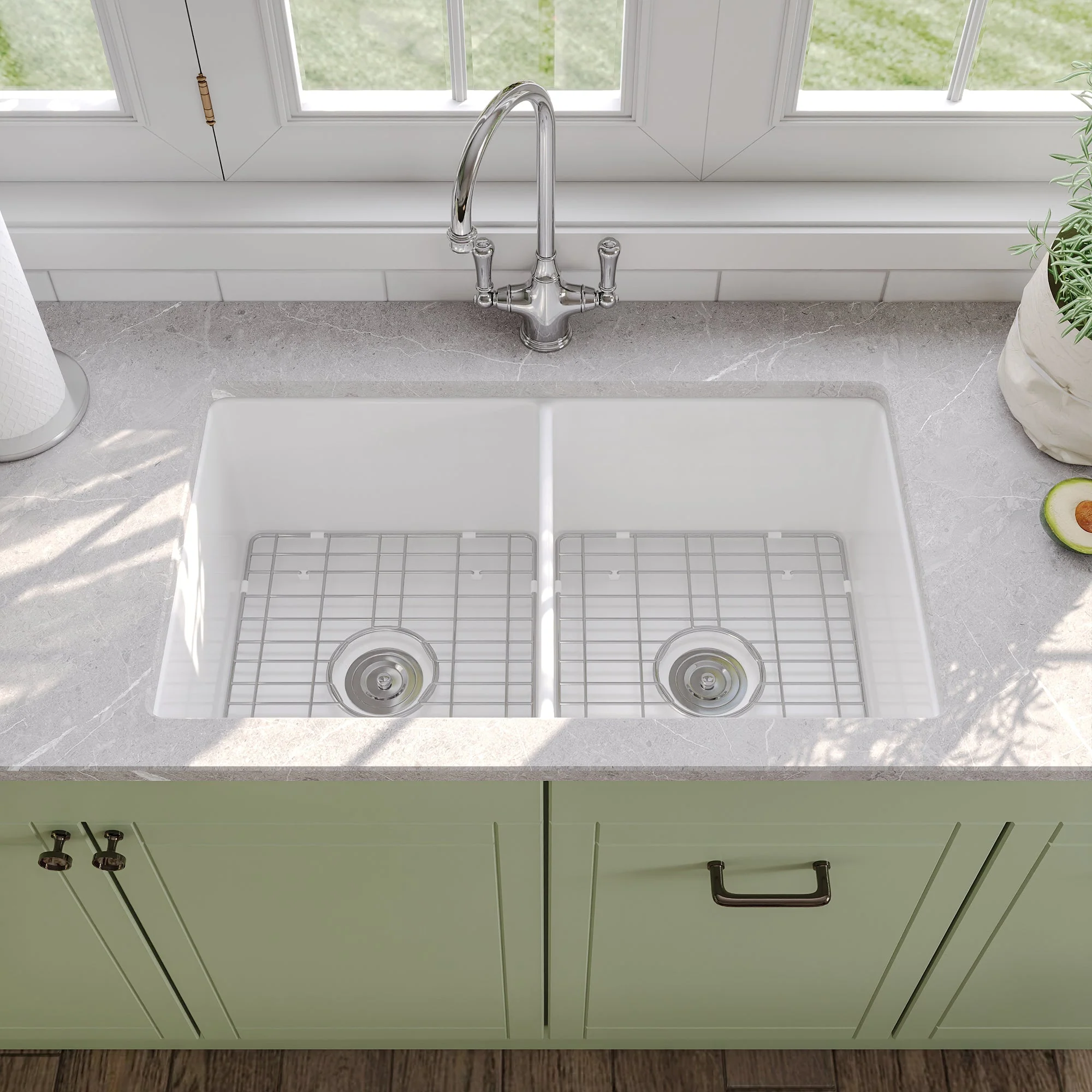 DeerValley DV-1K513 Undermount Kitchen Sinks Fireclay Single Bowl with Grid & Strainer - Image 15