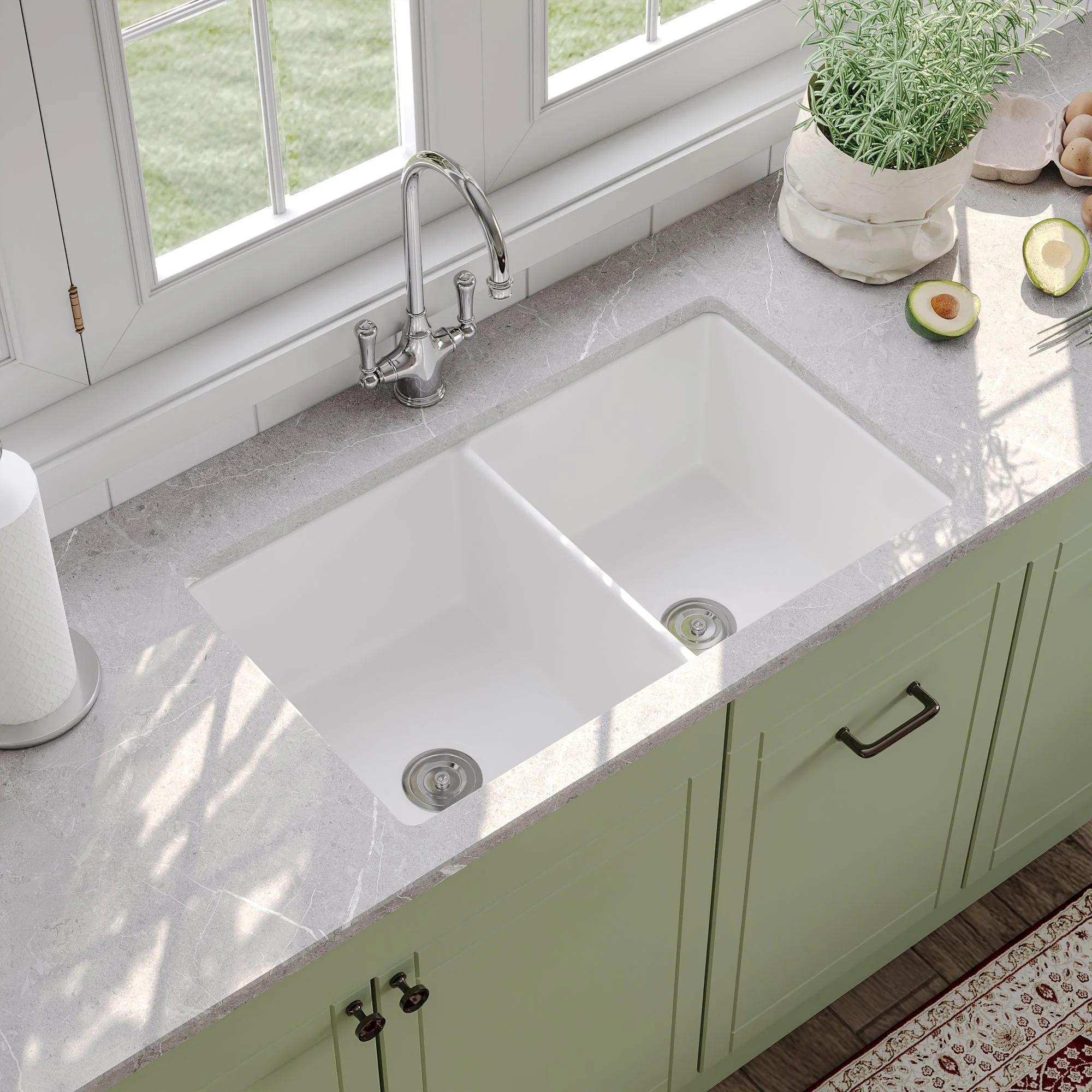 DeerValley DV-1K513 Undermount Kitchen Sinks Fireclay Single Bowl with Grid & Strainer - Image 16