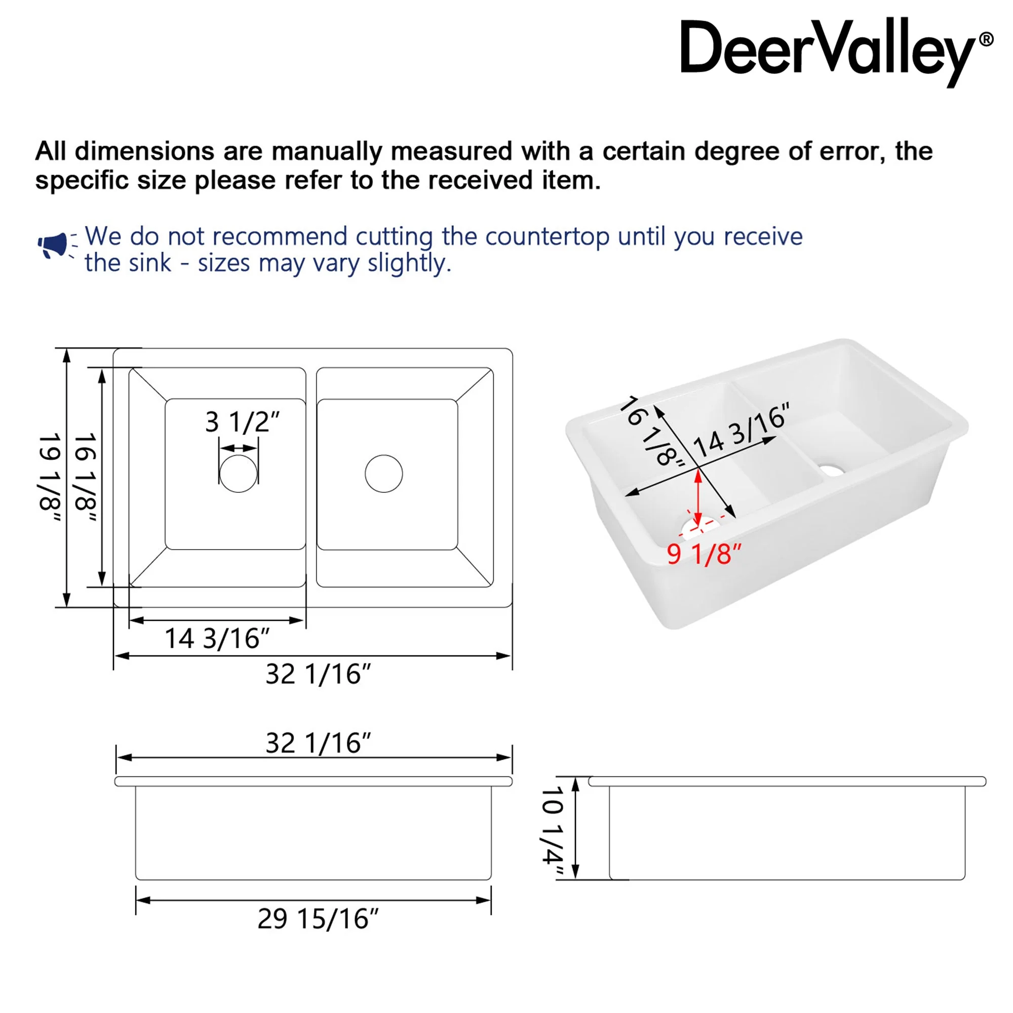 DeerValley DV-1K513 Undermount Kitchen Sinks Fireclay Single Bowl with Grid & Strainer - Image 20