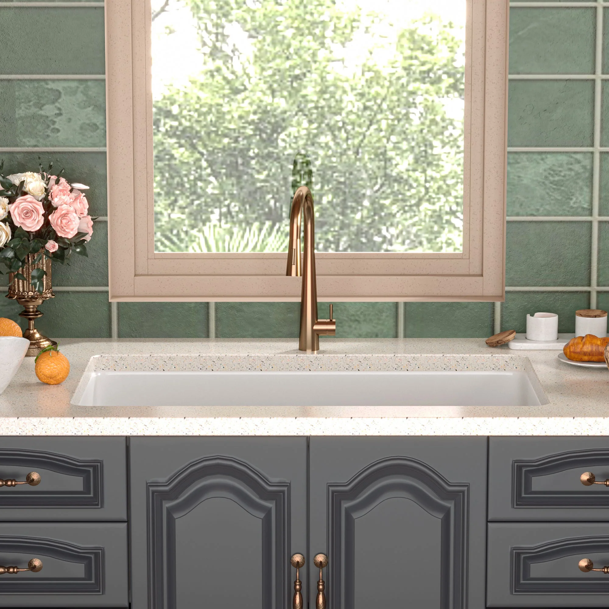 DeerValley DV-1K513 Undermount Kitchen Sinks Fireclay Single Bowl with Grid & Strainer - Image 8