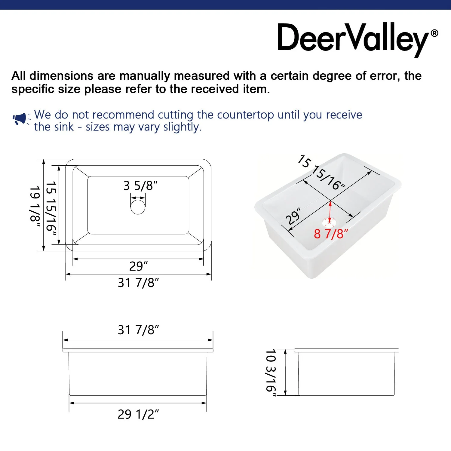 DeerValley DV-1K513 Undermount Kitchen Sinks Fireclay Single Bowl with Grid & Strainer - Image 9
