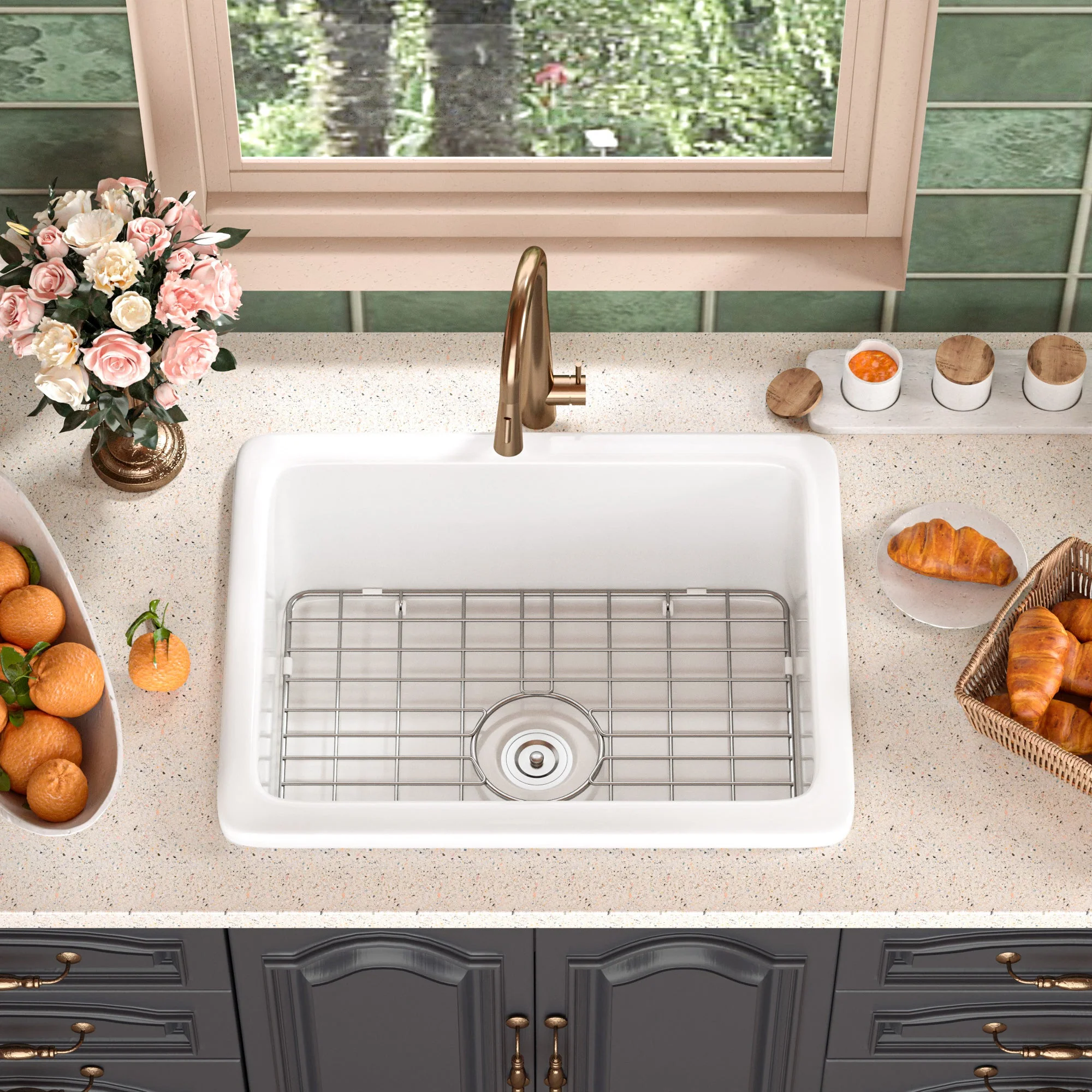 DeerValley DV-1K515 Undermount Kitchen Sinks Fireclay Quiet Drainage Design