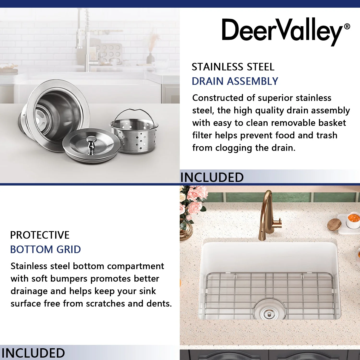 DeerValley DV-1K515 Undermount Kitchen Sinks Fireclay Quiet Drainage Design - Image 17