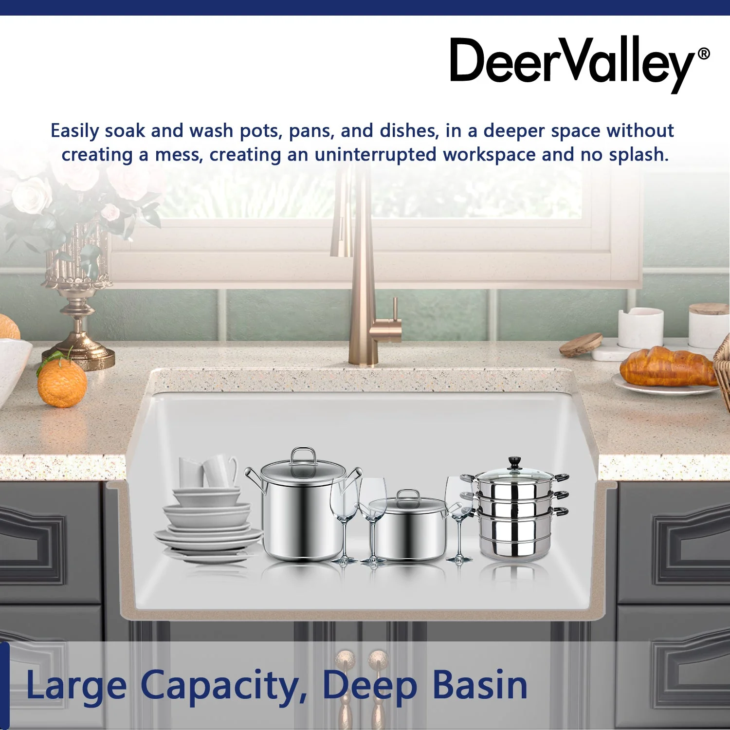 DeerValley DV-1K515 Undermount Kitchen Sinks Fireclay Quiet Drainage Design - Image 18