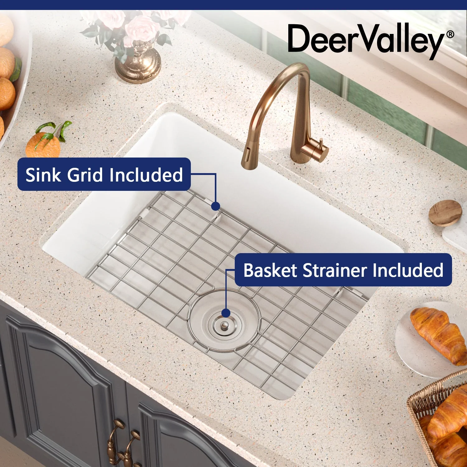DeerValley DV-1K515 Undermount Kitchen Sinks Fireclay Quiet Drainage Design - Image 19