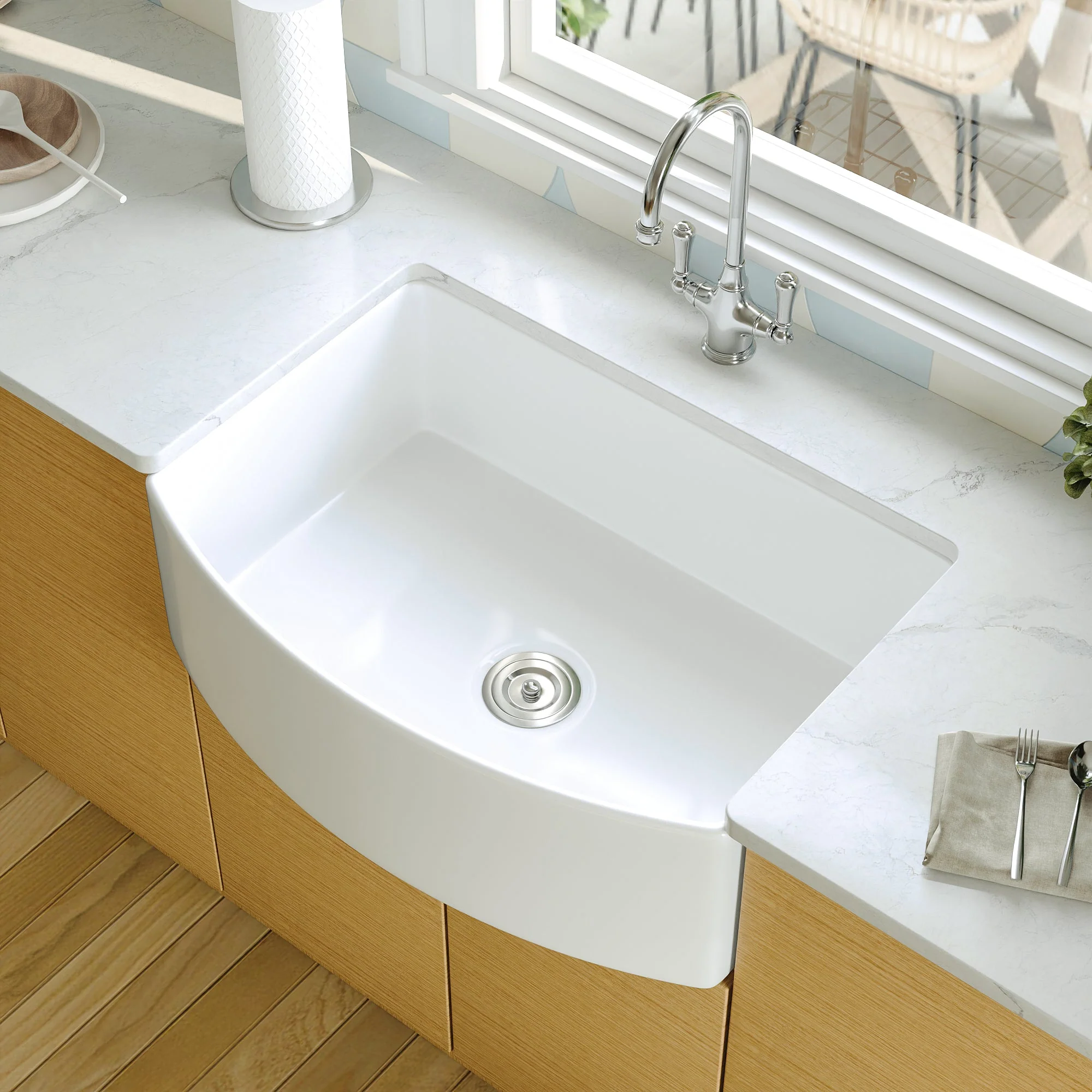 DeerValley DV-1K516 Farmhouse Kitchen Sinks Ergonomic 33" Fireclay 2200°F 3.5" Drain - Image 14
