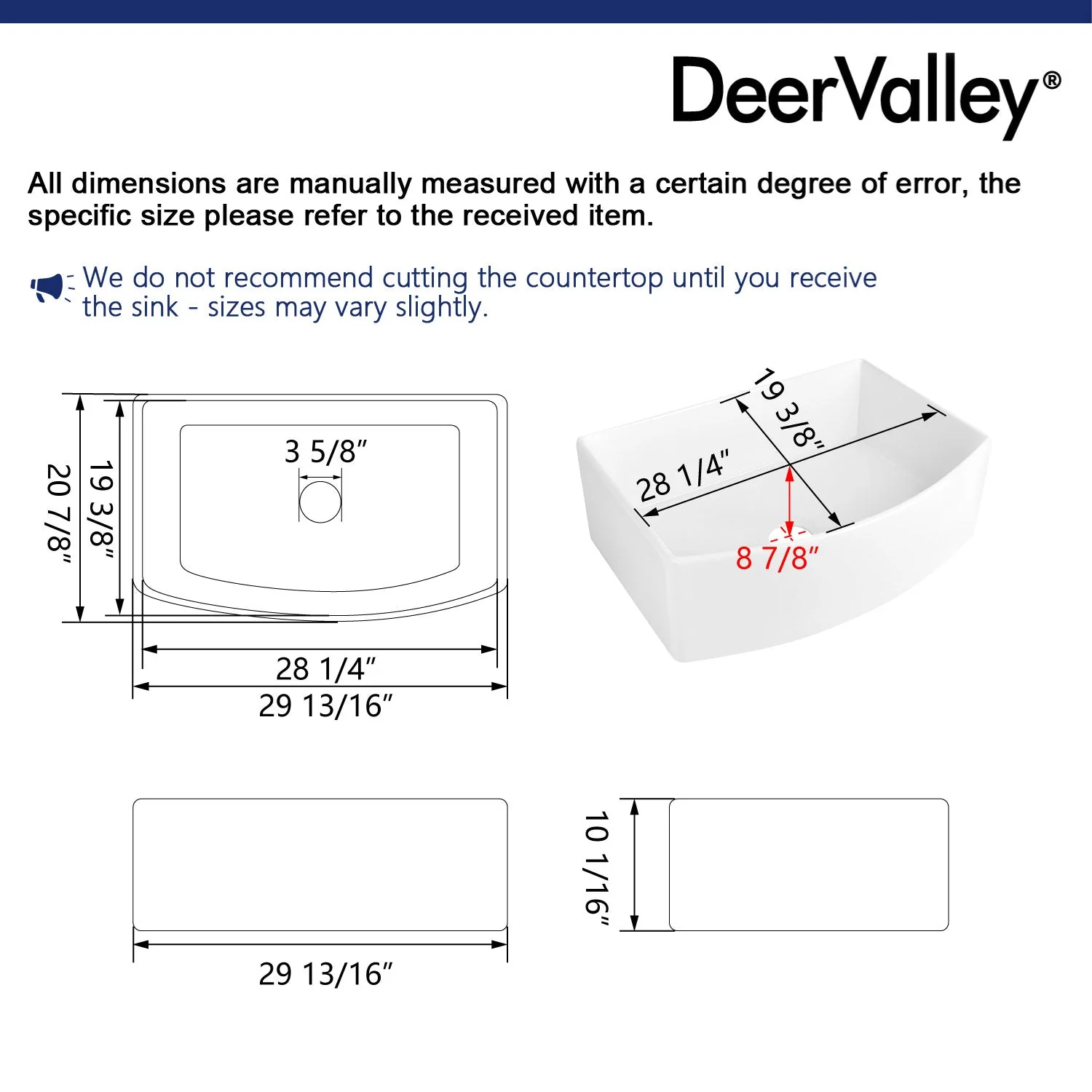 DeerValley DV-1K516 Farmhouse Kitchen Sinks Ergonomic 33" Fireclay 2200°F 3.5" Drain - Image 17