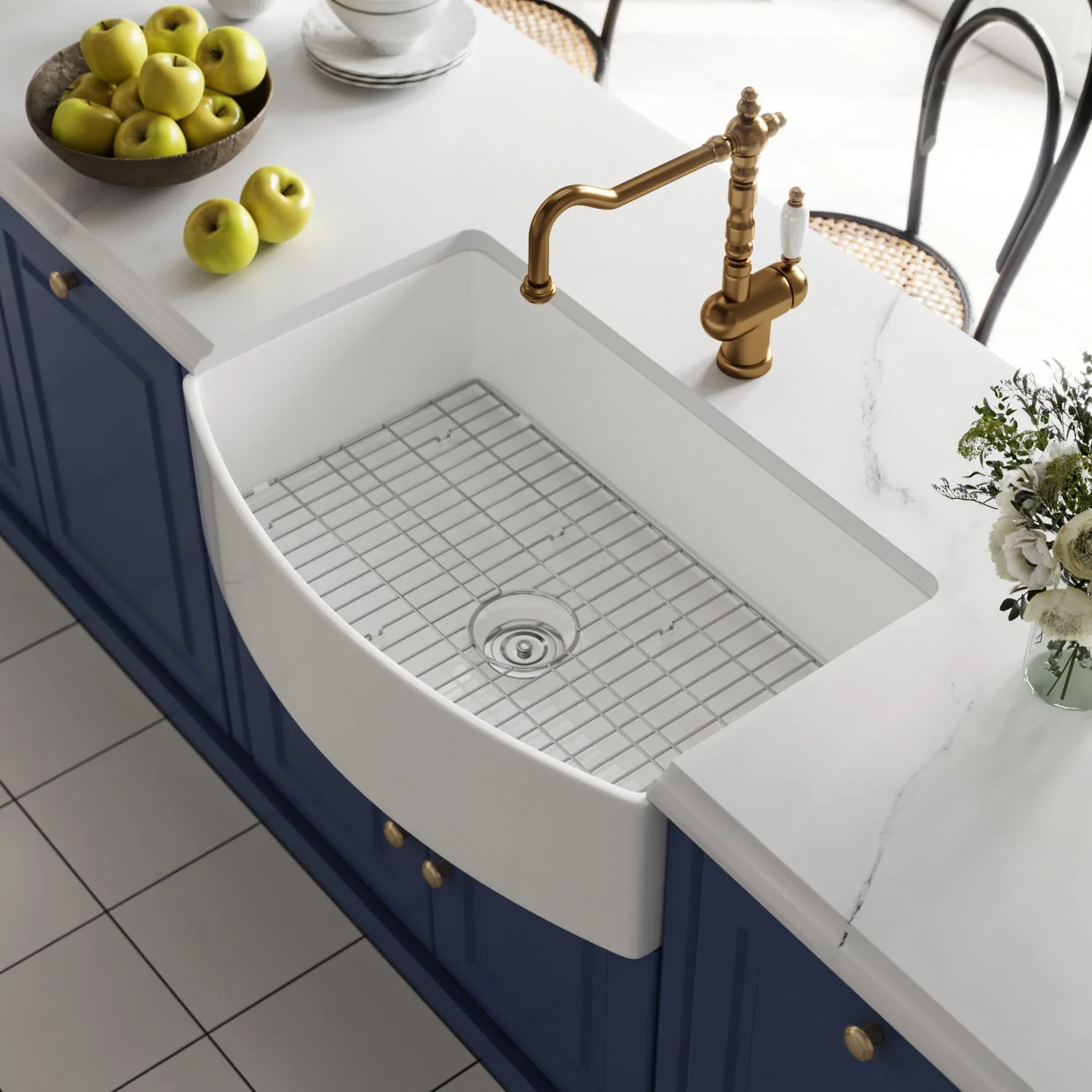 DeerValley DV-1K516 Farmhouse Kitchen Sinks Ergonomic 33" Fireclay 2200°F 3.5" Drain - Image 7