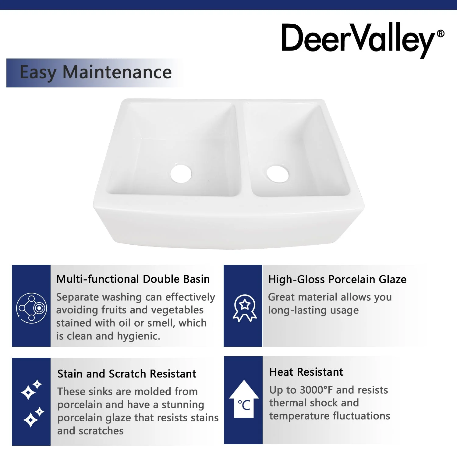 DeerValley DV-1K705 Farmhouse Kitchen Sinks 33-Inch Double Bowl Ceramic - Image 11