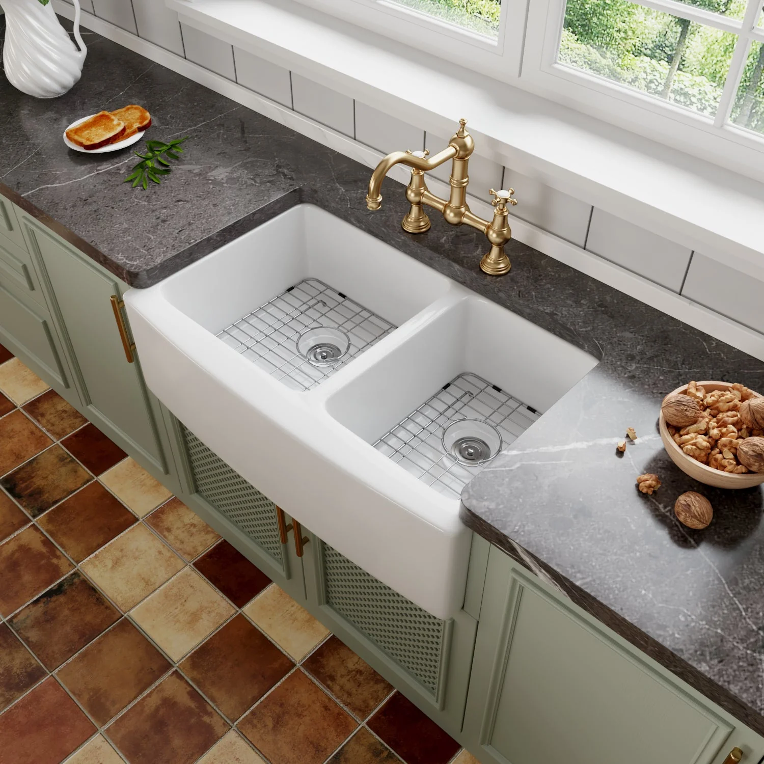 DeerValley DV-1K705 Farmhouse Kitchen Sinks 33-Inch Double Bowl Ceramic - Image 7