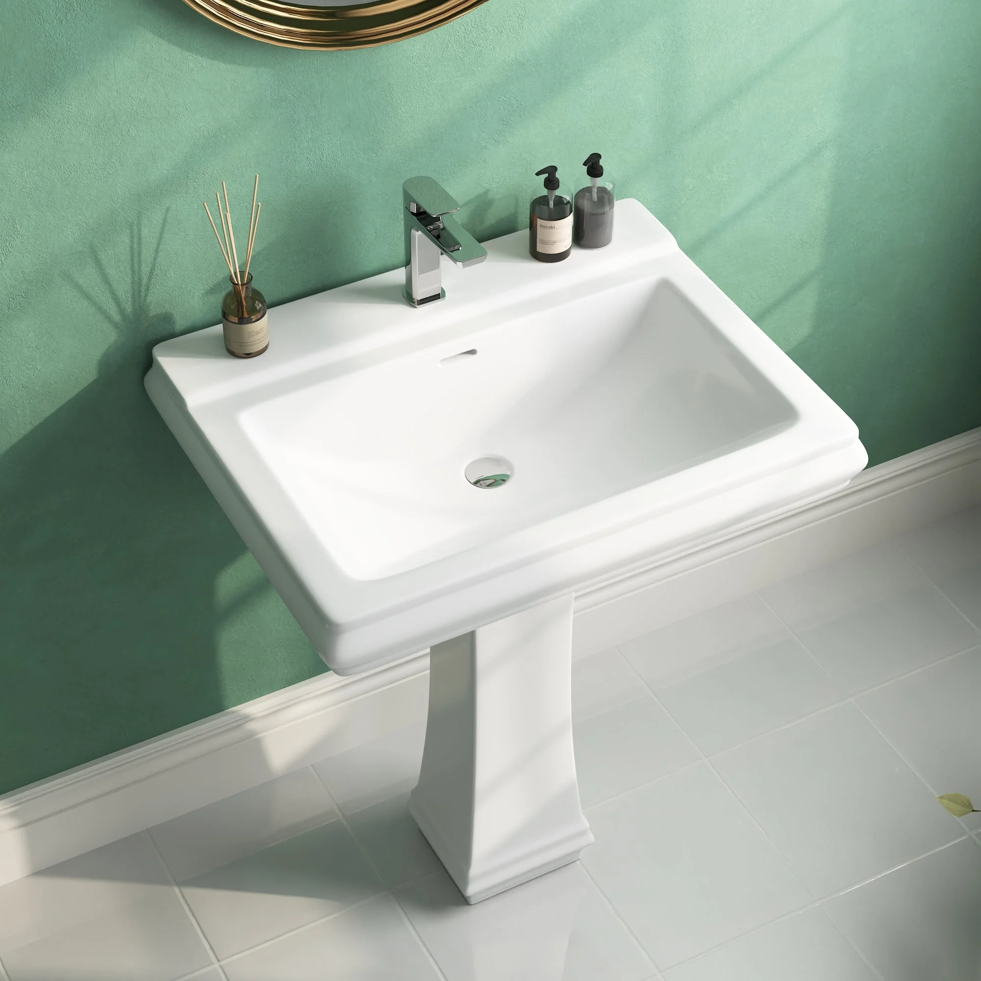 DeerValley DV-1P521 Pedestal Sinks Classic Deep Basin Ceramic Overflow - Image 10