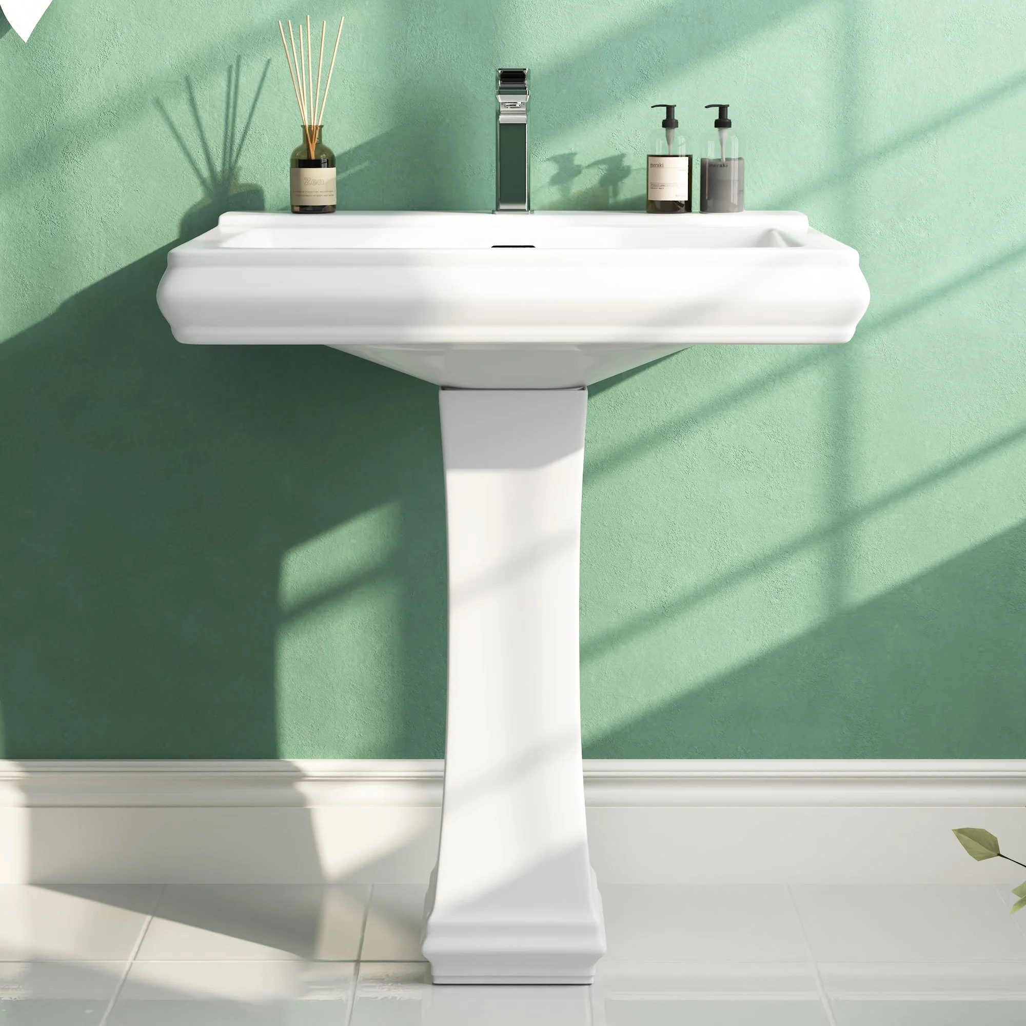 DeerValley DV-1P521 Pedestal Sinks Classic Deep Basin Ceramic Overflow - Image 11