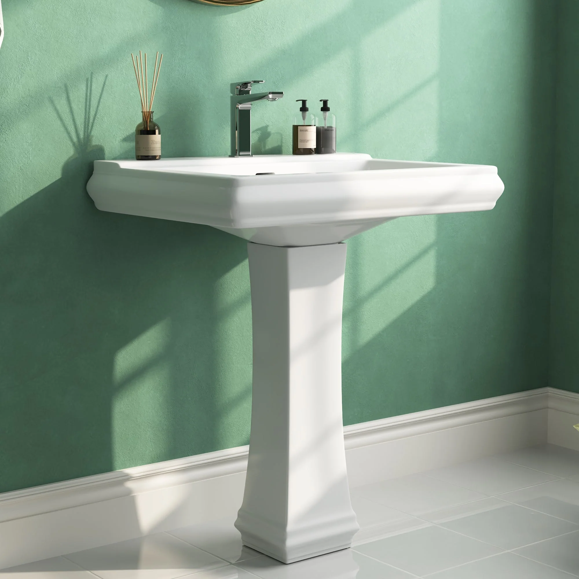 DeerValley DV-1P521 Pedestal Sinks Classic Deep Basin Ceramic Overflow - Image 12