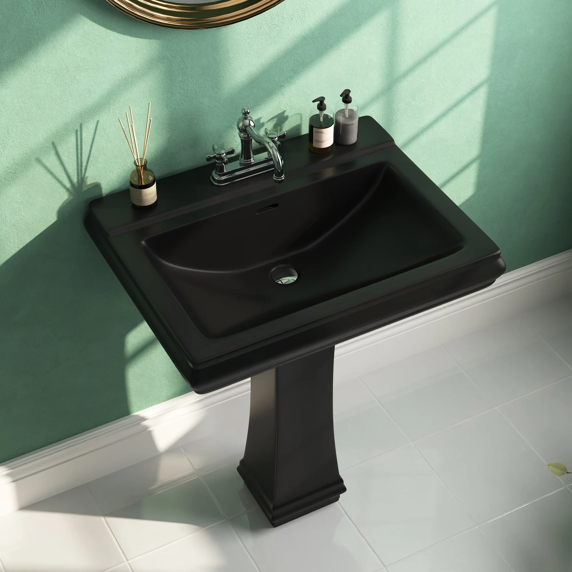 DeerValley DV-1P521 Pedestal Sinks Classic Deep Basin Ceramic Overflow - Image 16