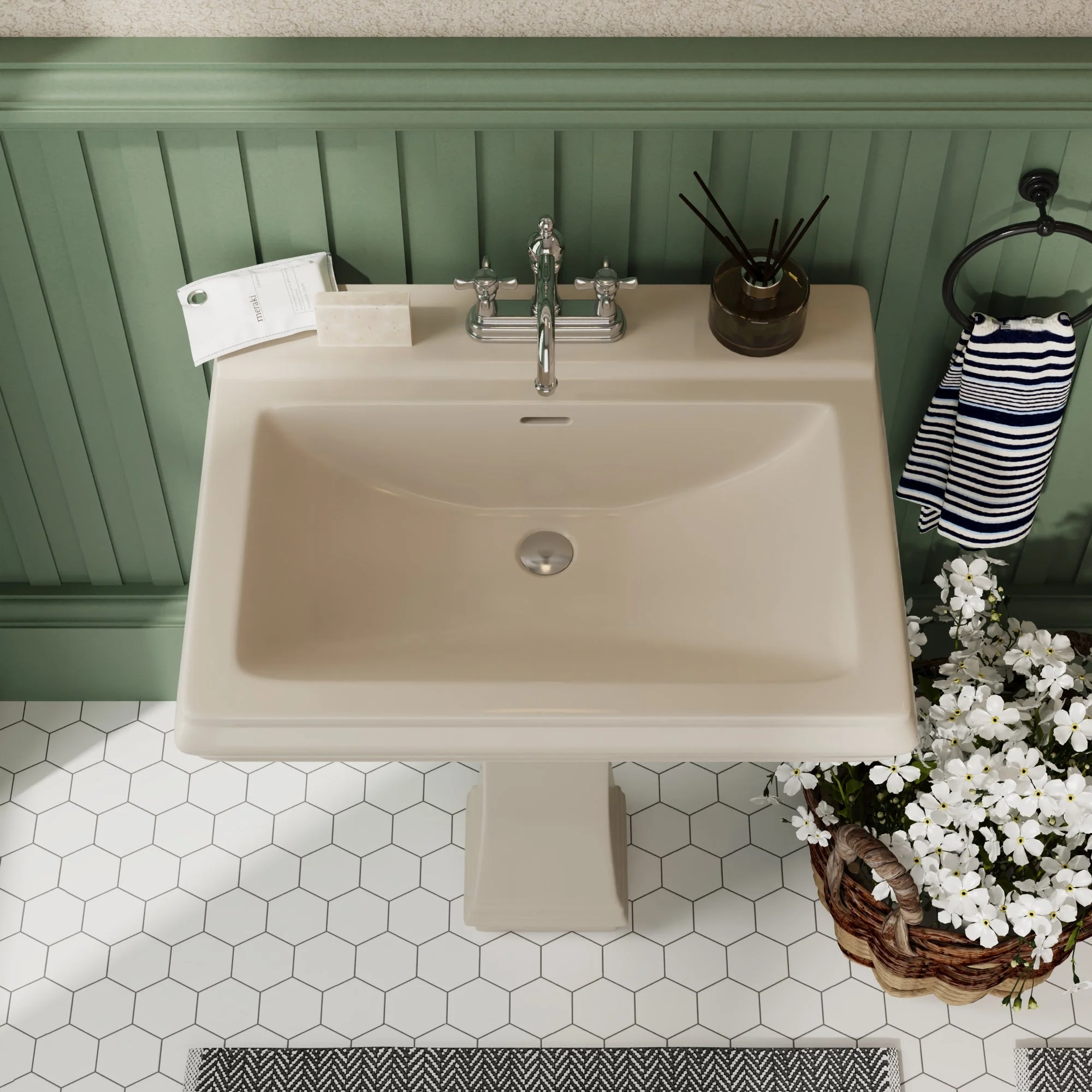 DeerValley DV-1P521 Pedestal Sinks Classic Deep Basin Ceramic Overflow - Image 24