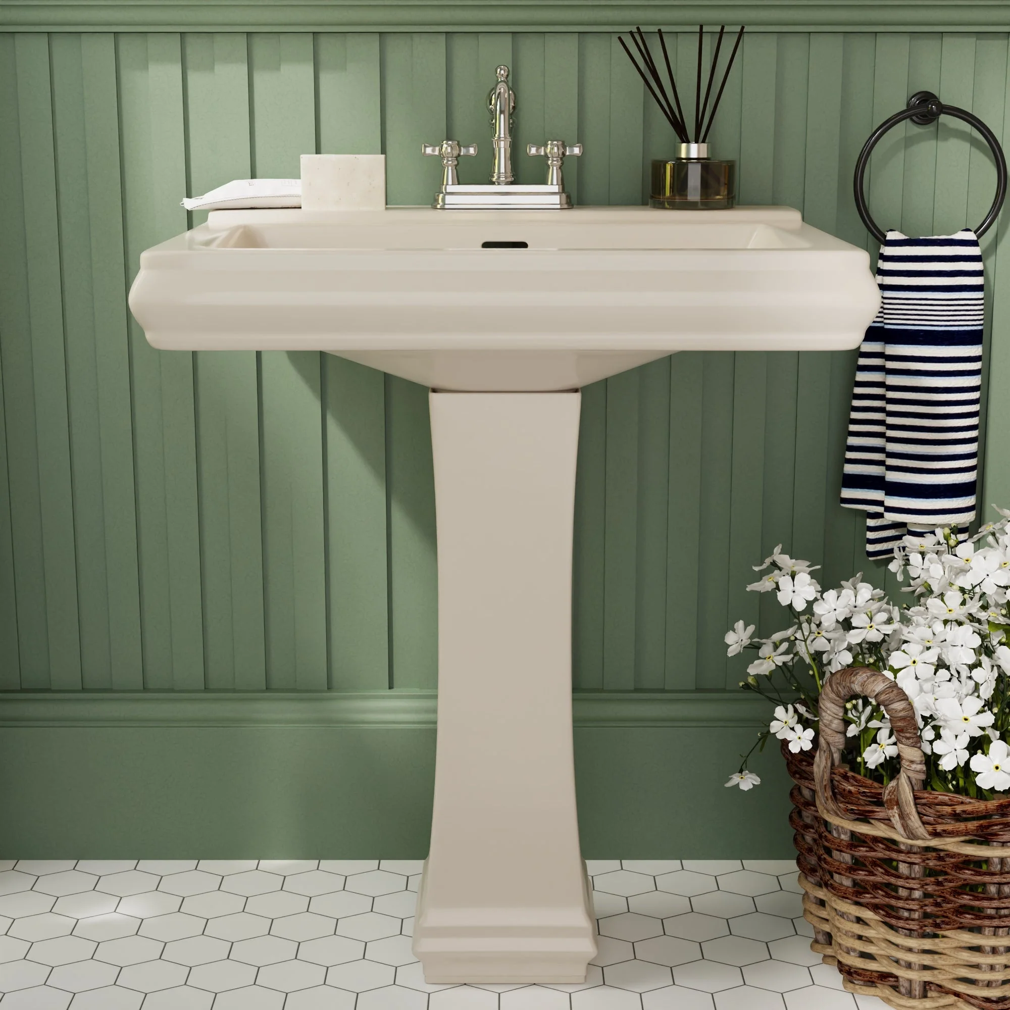 DeerValley DV-1P521 Pedestal Sinks Classic Deep Basin Ceramic Overflow - Image 26