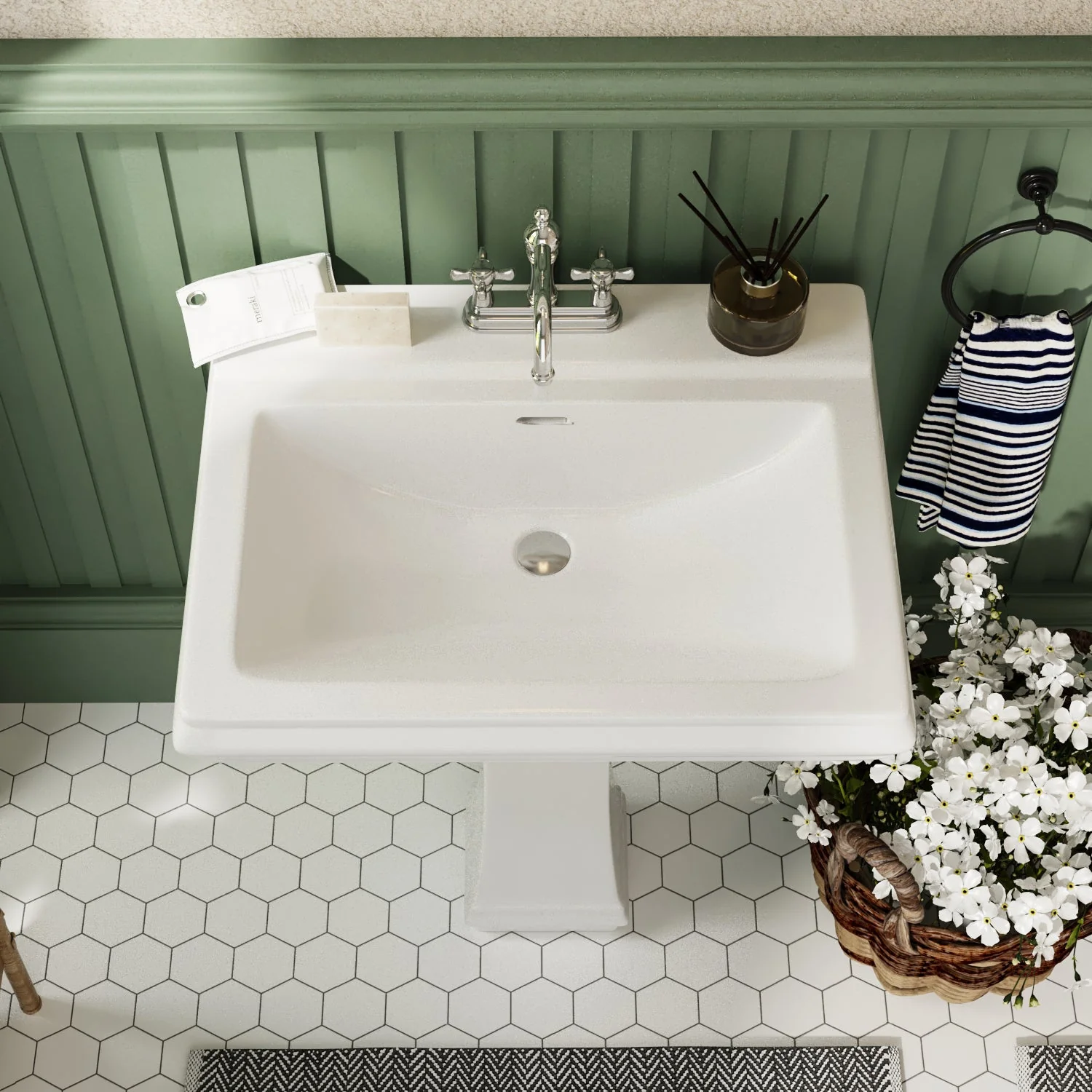 DeerValley DV-1P521 Pedestal Sinks Classic Deep Basin Ceramic Overflow - Image 3