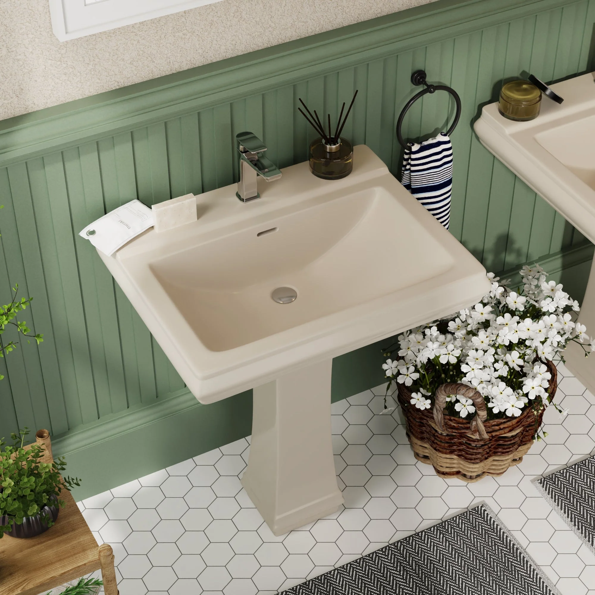 DeerValley DV-1P521 Pedestal Sinks Classic Deep Basin Ceramic Overflow - Image 30
