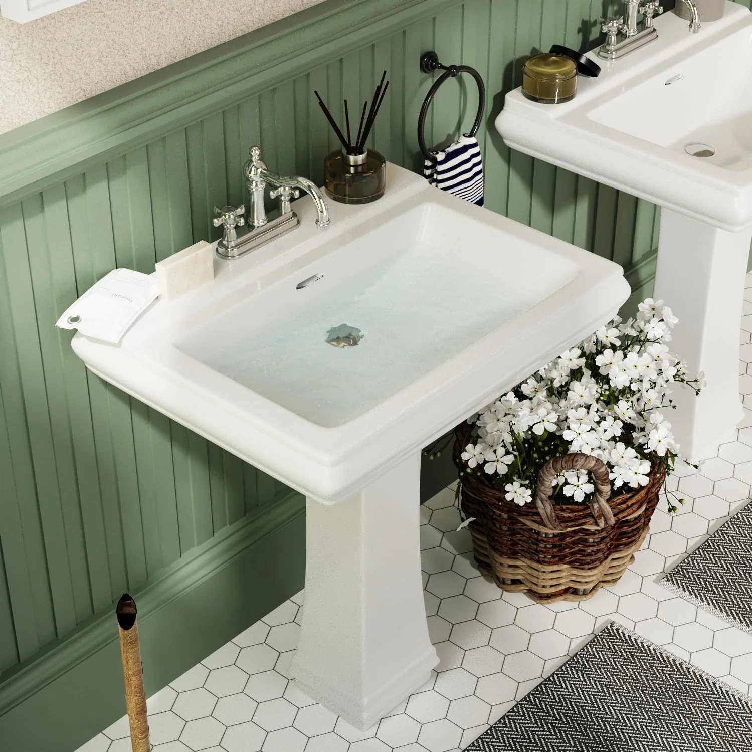 DeerValley DV-1P521 Pedestal Sinks Classic Deep Basin Ceramic Overflow - Image 4