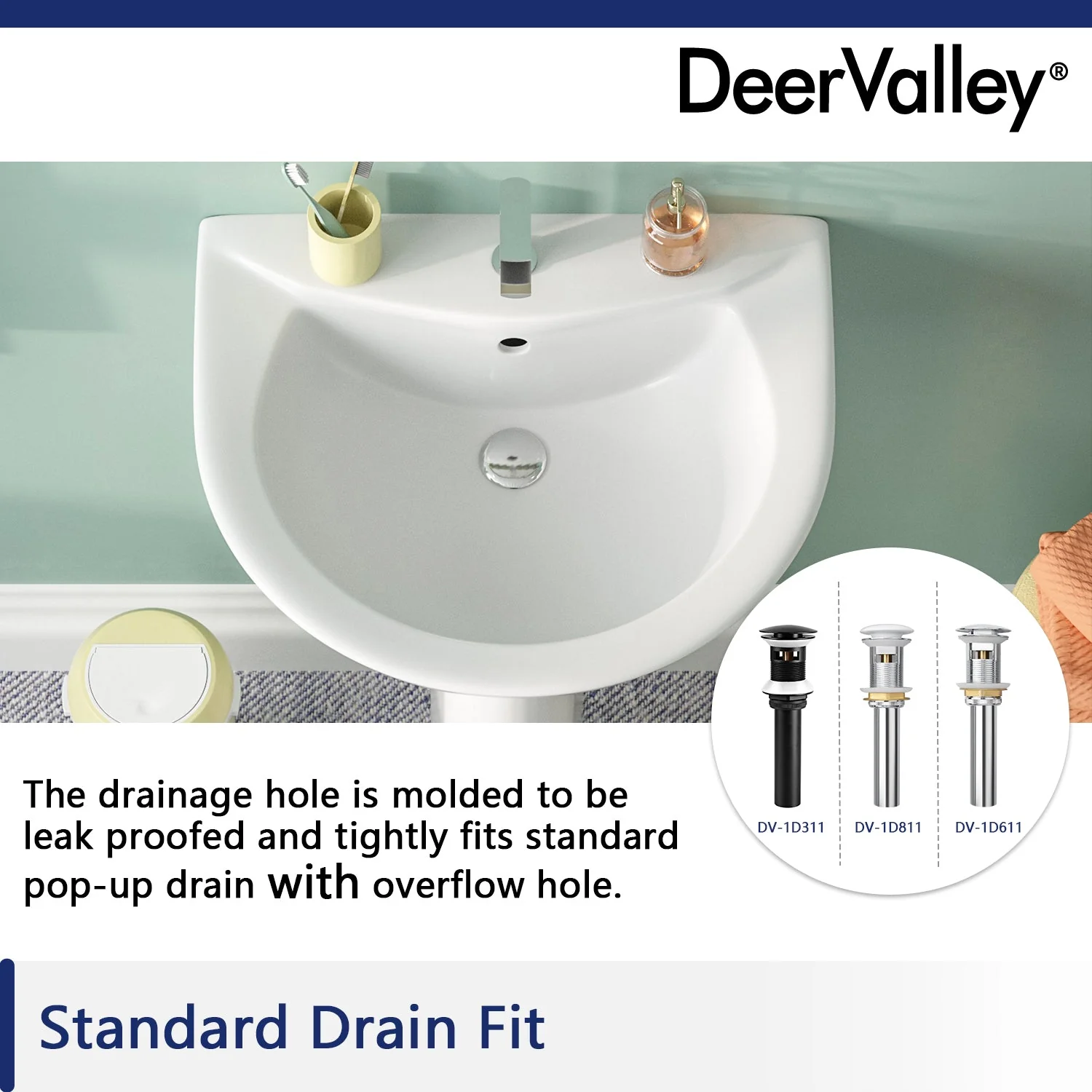 DeerValley DV-1P523 Pedestal Sinks Modern Compact Ceramic Overflow - Image 13