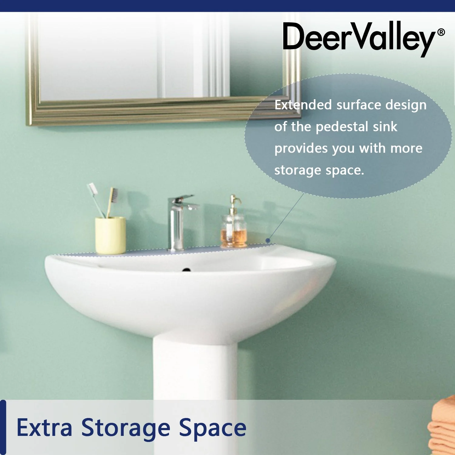 DeerValley DV-1P523 Pedestal Sinks Modern Compact Ceramic Overflow - Image 14
