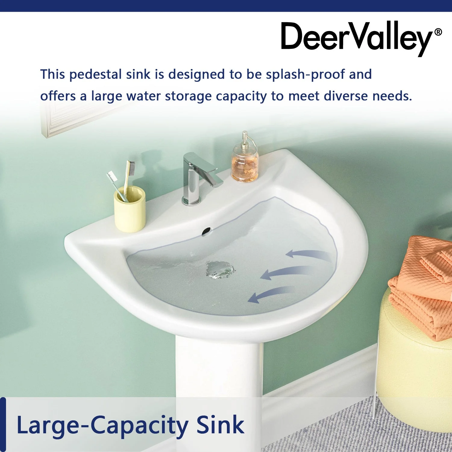 DeerValley DV-1P523 Pedestal Sinks Modern Compact Ceramic Overflow - Image 15