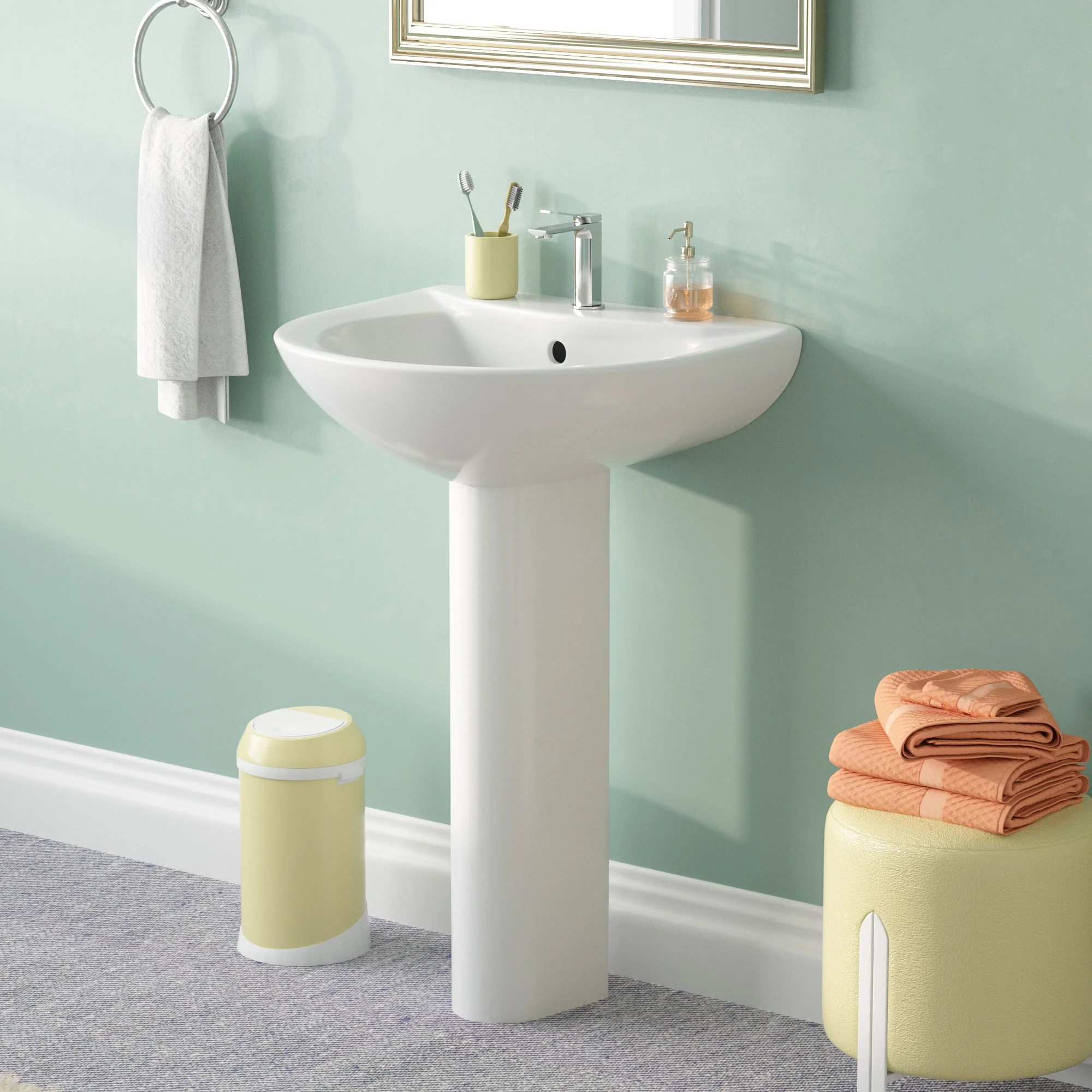 DeerValley DV-1P523 Pedestal Sinks Modern Compact Ceramic Overflow - Image 3
