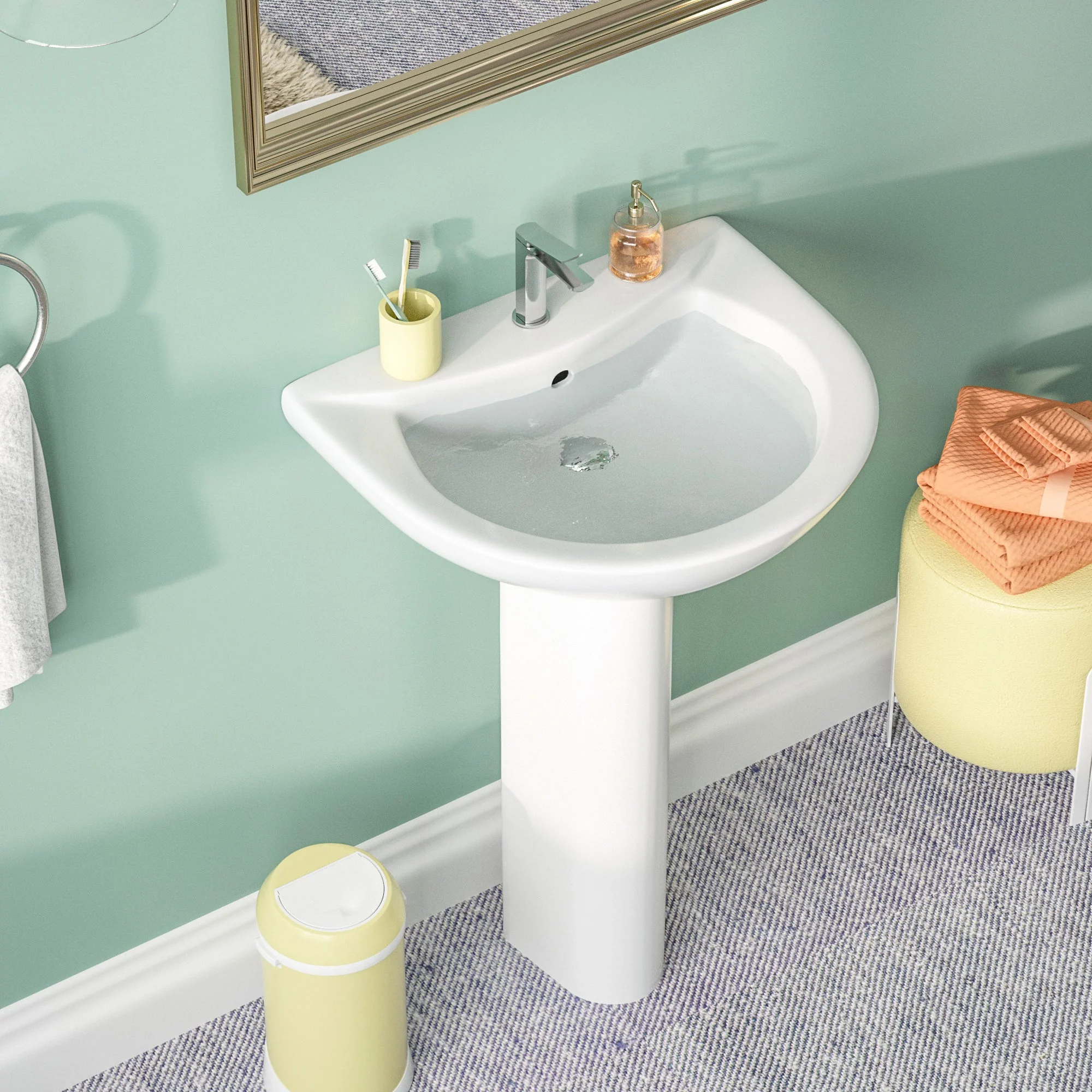 DeerValley DV-1P523 Pedestal Sinks Modern Compact Ceramic Overflow - Image 4