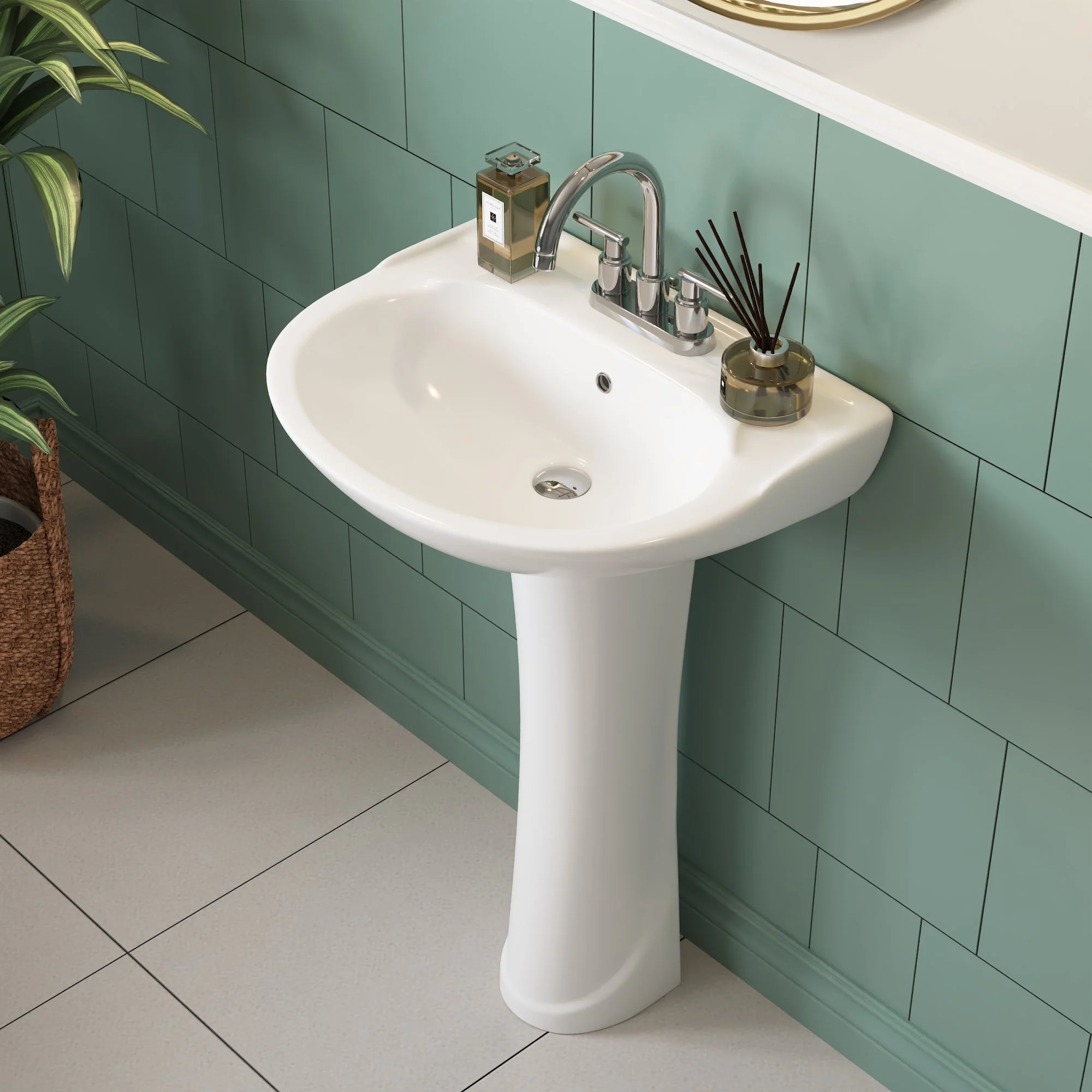 DeerValley DV-1P525 20" X 17" U-Shape Pedestal Bathroom Sink, Overflow Hole With Multiple Types - Image 13