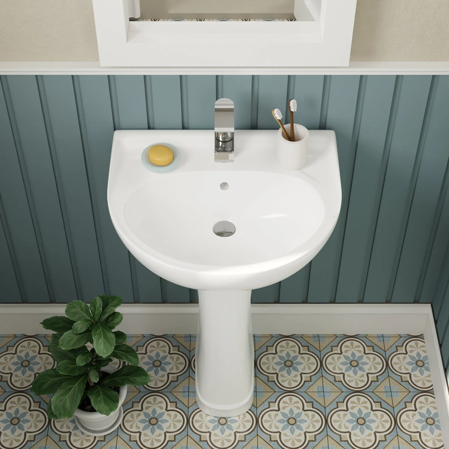 DeerValley DV-1P525 20" X 17" U-Shape Pedestal Bathroom Sink, Overflow Hole With Multiple Types - Image 4