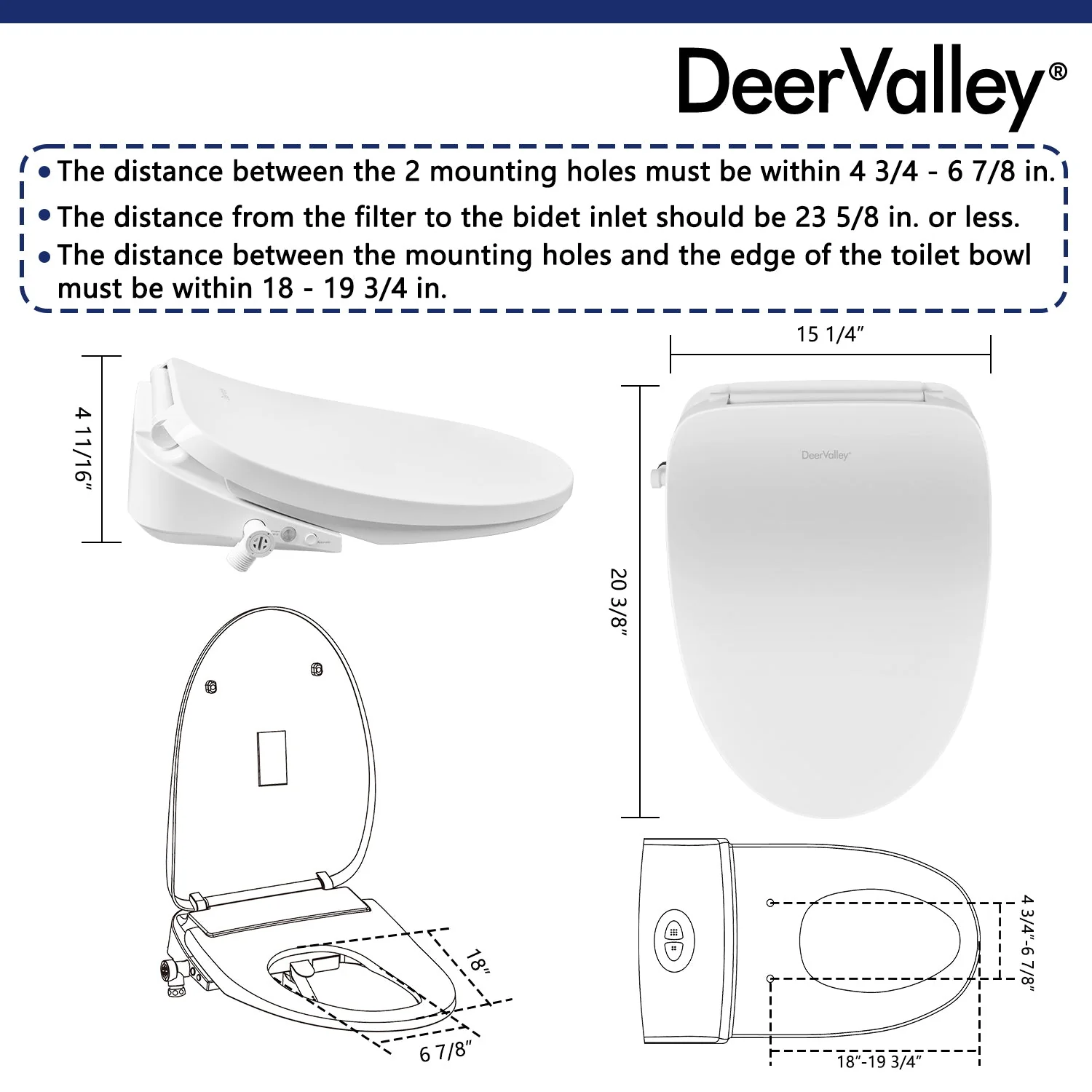DeerValley DV-1S0018 Elongated Bidet Toilet Seat with Wireless Remote - Image 4