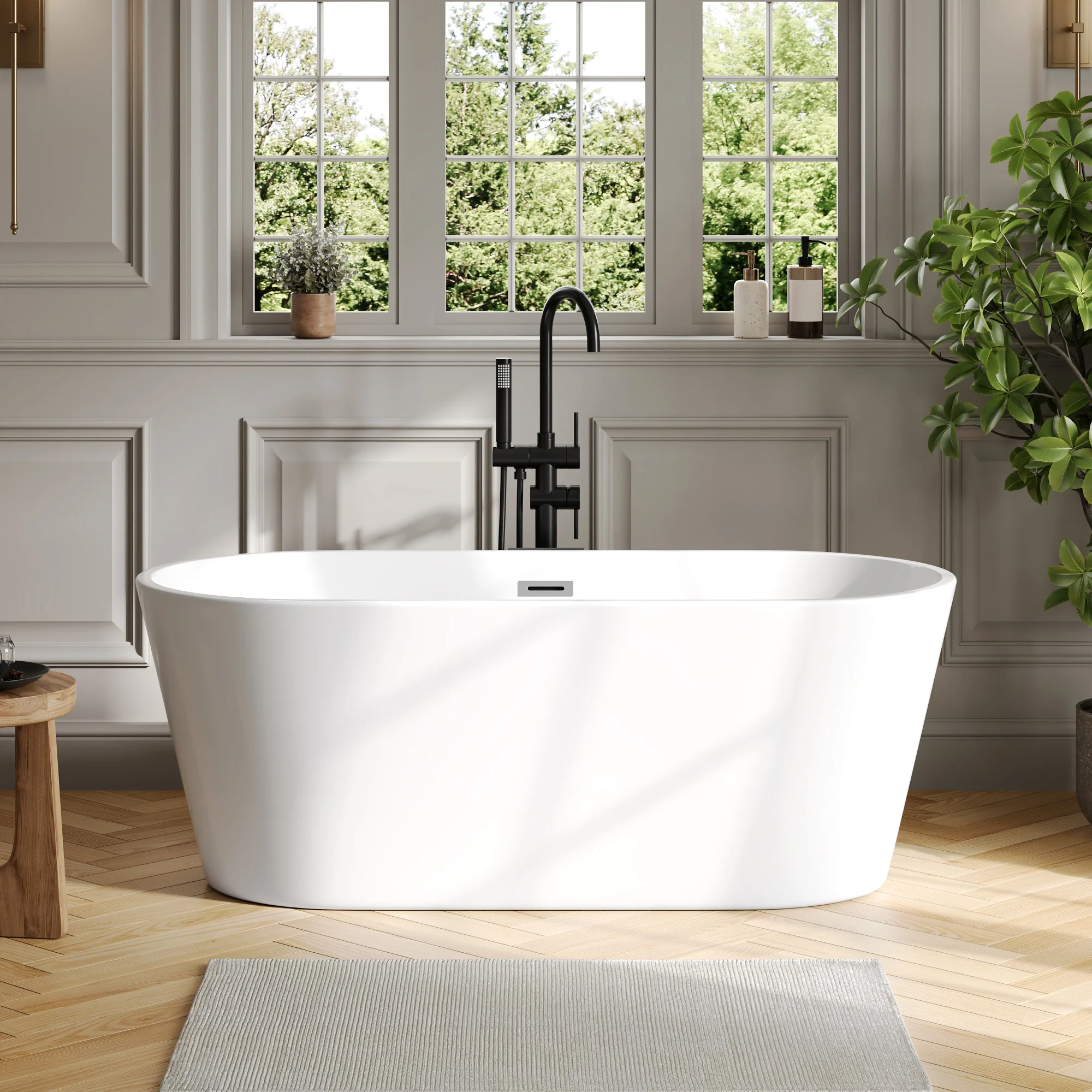 DeerValley DV-1T131S 59"Acrylic Freestanding Bathtub, Deep Soaking Tub with Center Drain & Integrated Overflow, Modern White Standalone Shower Tub Ergonomic Design - Image 12