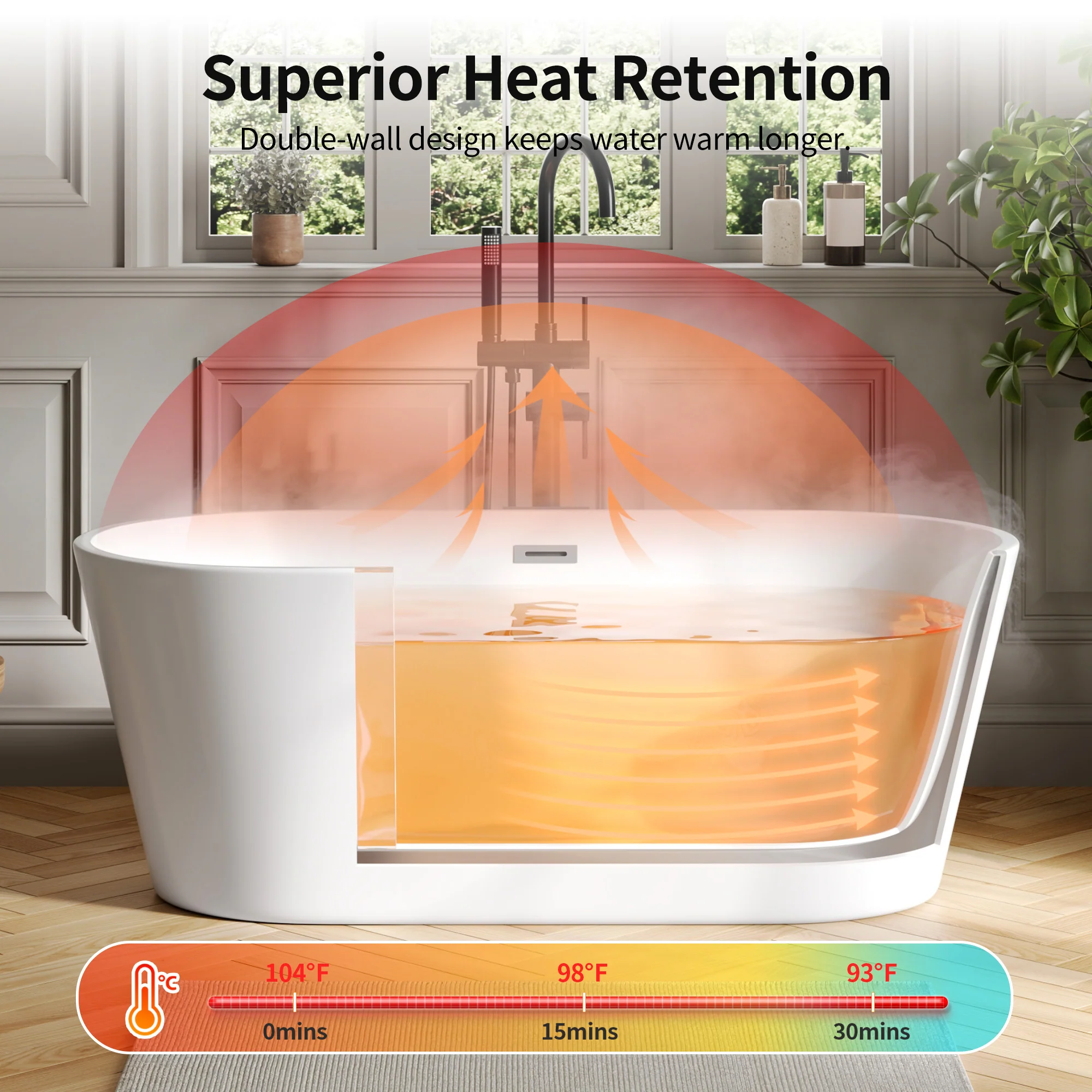 DeerValley DV-1T131S 59"Acrylic Freestanding Bathtub, Deep Soaking Tub with Center Drain & Integrated Overflow, Modern White Standalone Shower Tub Ergonomic Design - Image 17