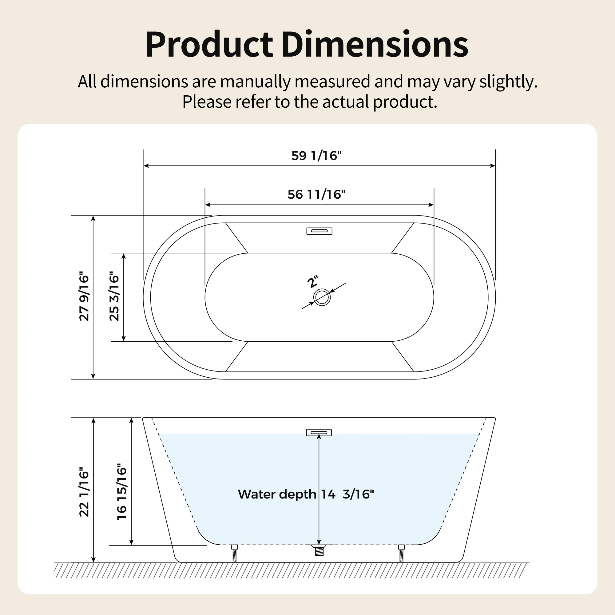DeerValley DV-1T131S 59"Acrylic Freestanding Bathtub, Deep Soaking Tub with Center Drain & Integrated Overflow, Modern White Standalone Shower Tub Ergonomic Design - Image 20