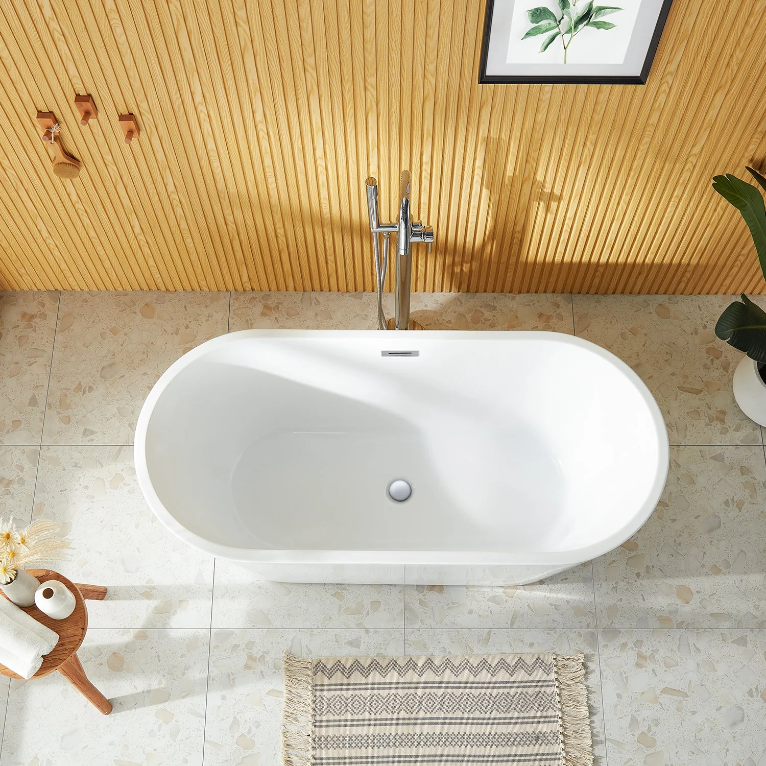 DeerValley DV-1T131S 59"Acrylic Freestanding Bathtub, Deep Soaking Tub with Center Drain & Integrated Overflow, Modern White Standalone Shower Tub Ergonomic Design - Image 4