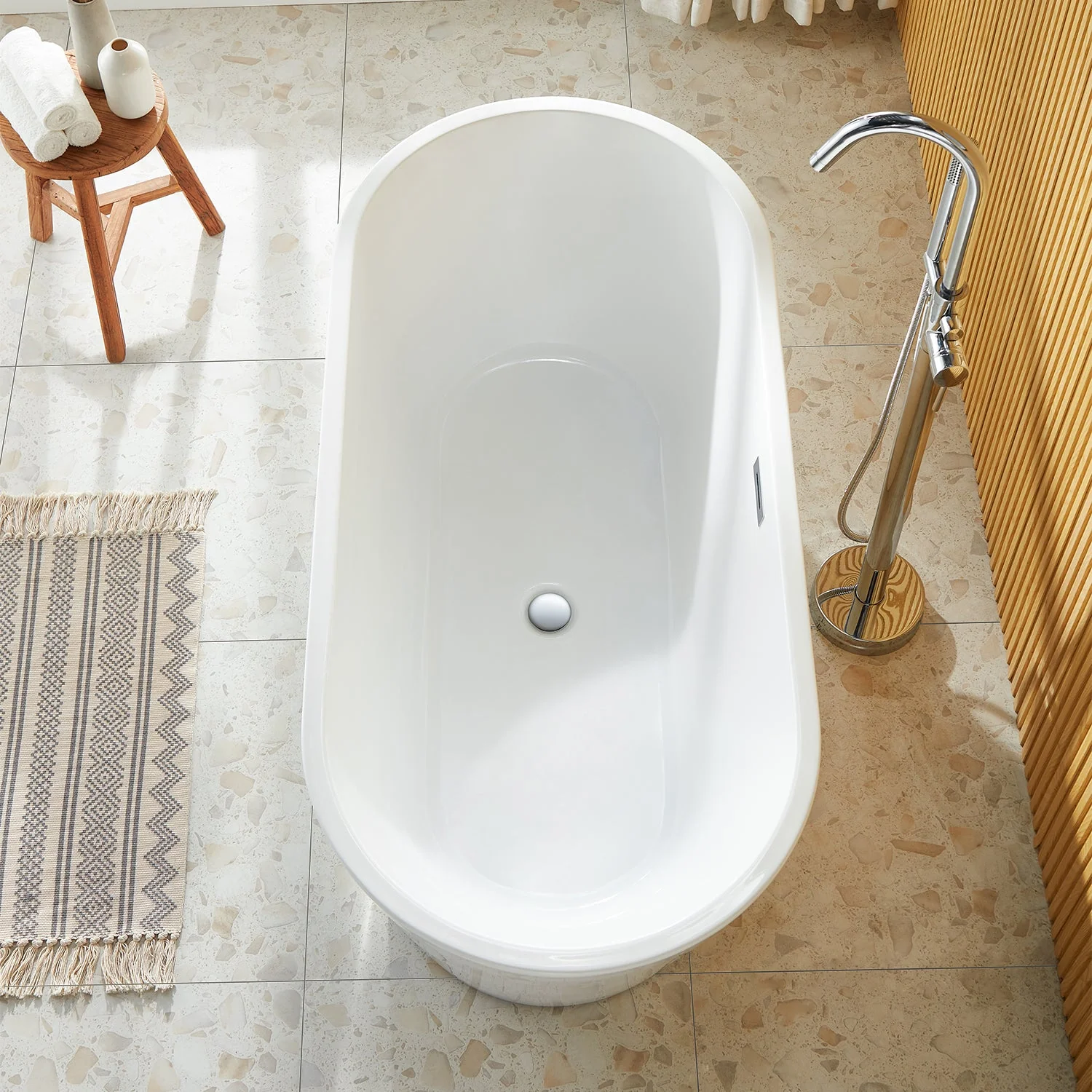 DeerValley DV-1T131S 59"Acrylic Freestanding Bathtub, Deep Soaking Tub with Center Drain & Integrated Overflow, Modern White Standalone Shower Tub Ergonomic Design - Image 6