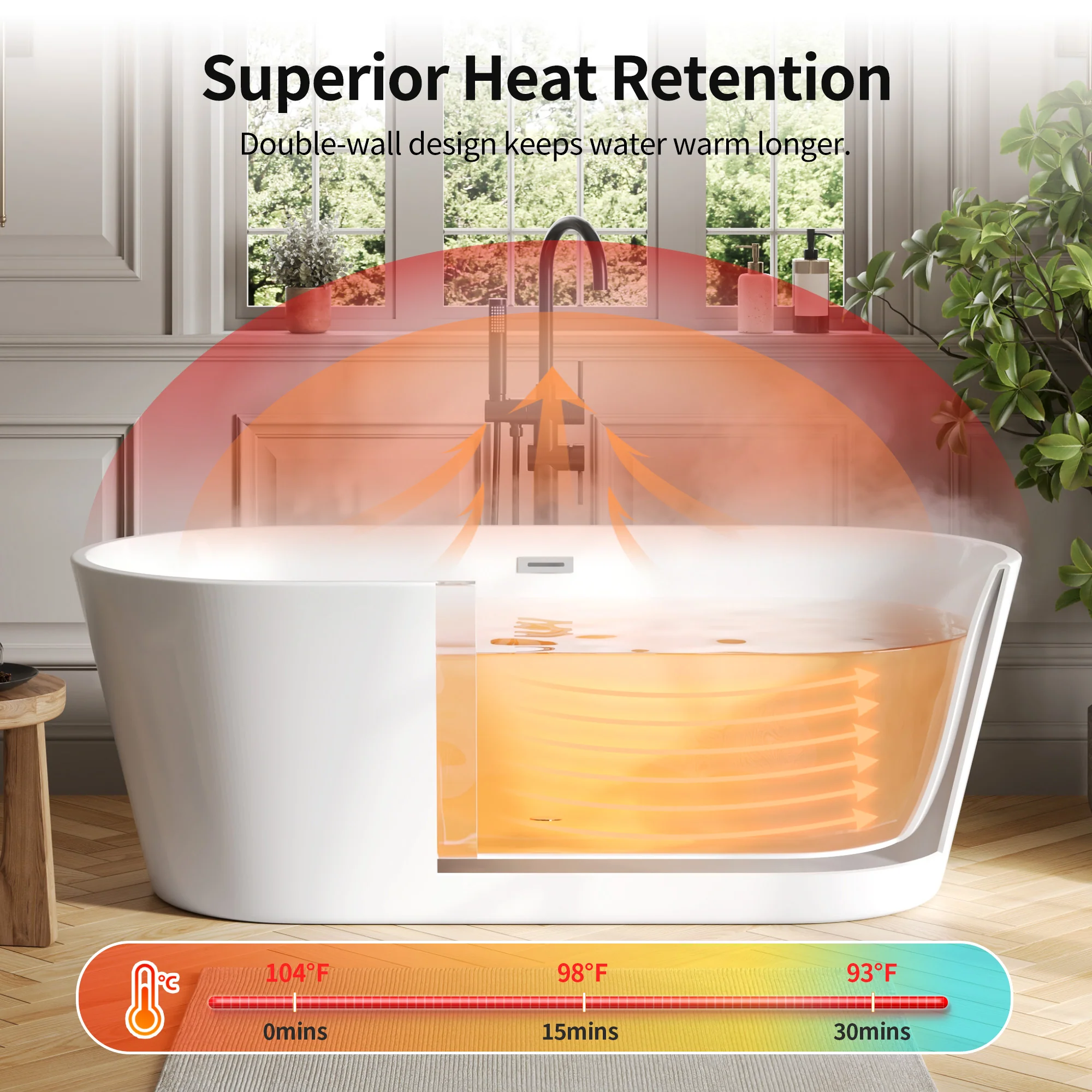 DeerValley DV-1T133S 67"Acrylic Freestanding Bathtub, Deep Soaking Tub with Center Drain & Integrated Overflow, Modern White Standalone Shower Tub Ergonomic Design - Image 16