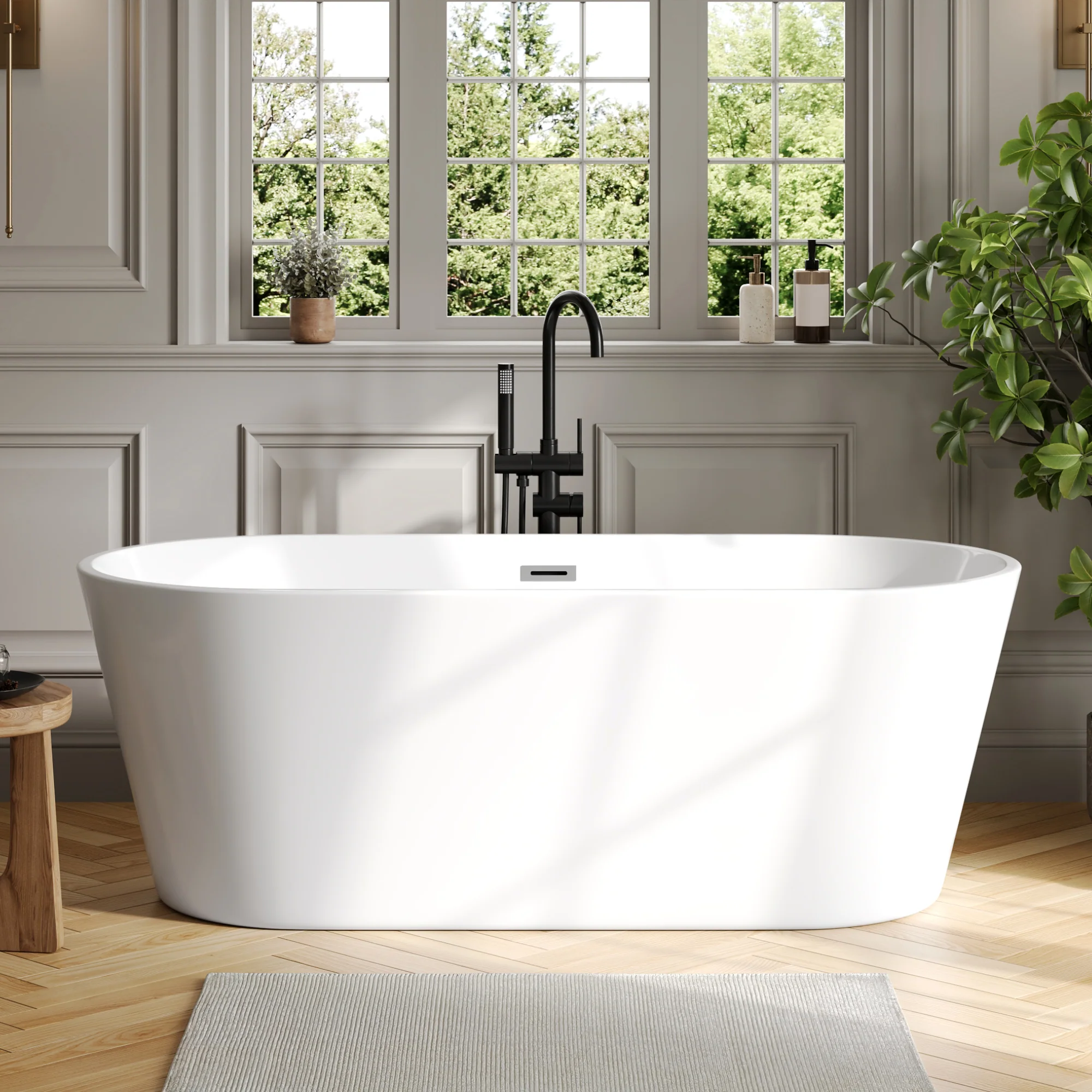 DeerValley DV-1T133S 67"Acrylic Freestanding Bathtub, Deep Soaking Tub with Center Drain & Integrated Overflow, Modern White Standalone Shower Tub Ergonomic Design - Image 18
