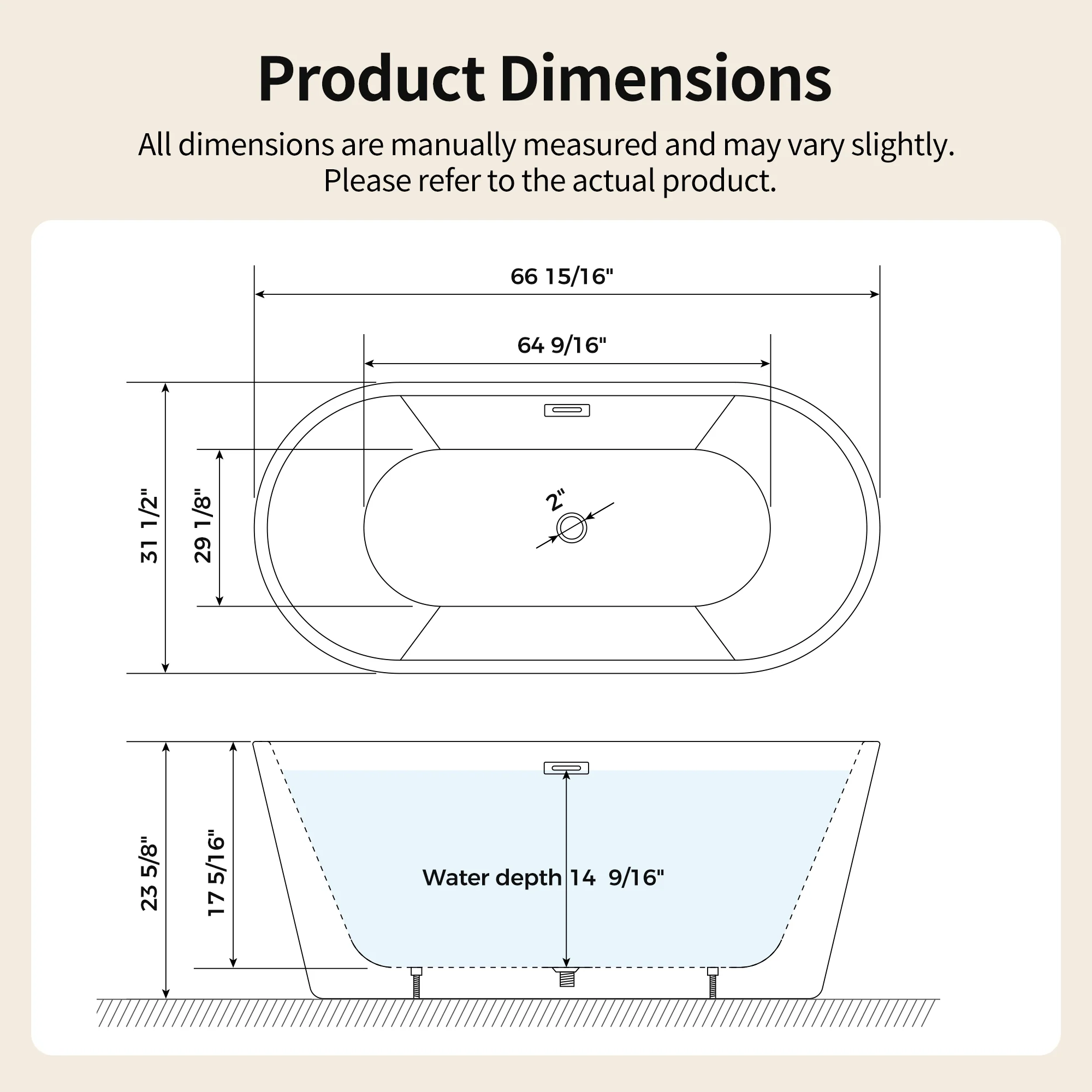 DeerValley DV-1T133S 67"Acrylic Freestanding Bathtub, Deep Soaking Tub with Center Drain & Integrated Overflow, Modern White Standalone Shower Tub Ergonomic Design - Image 20