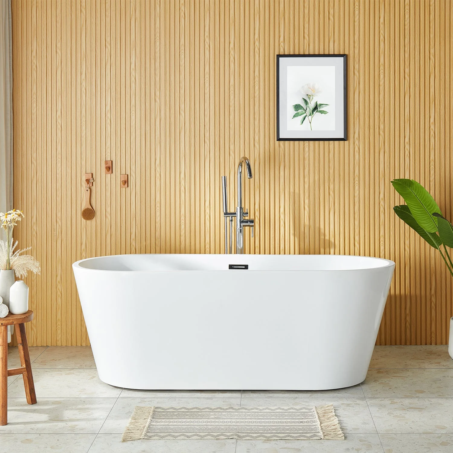 DeerValley DV-1T133S 67"Acrylic Freestanding Bathtub, Deep Soaking Tub with Center Drain & Integrated Overflow, Modern White Standalone Shower Tub Ergonomic Design - Image 3