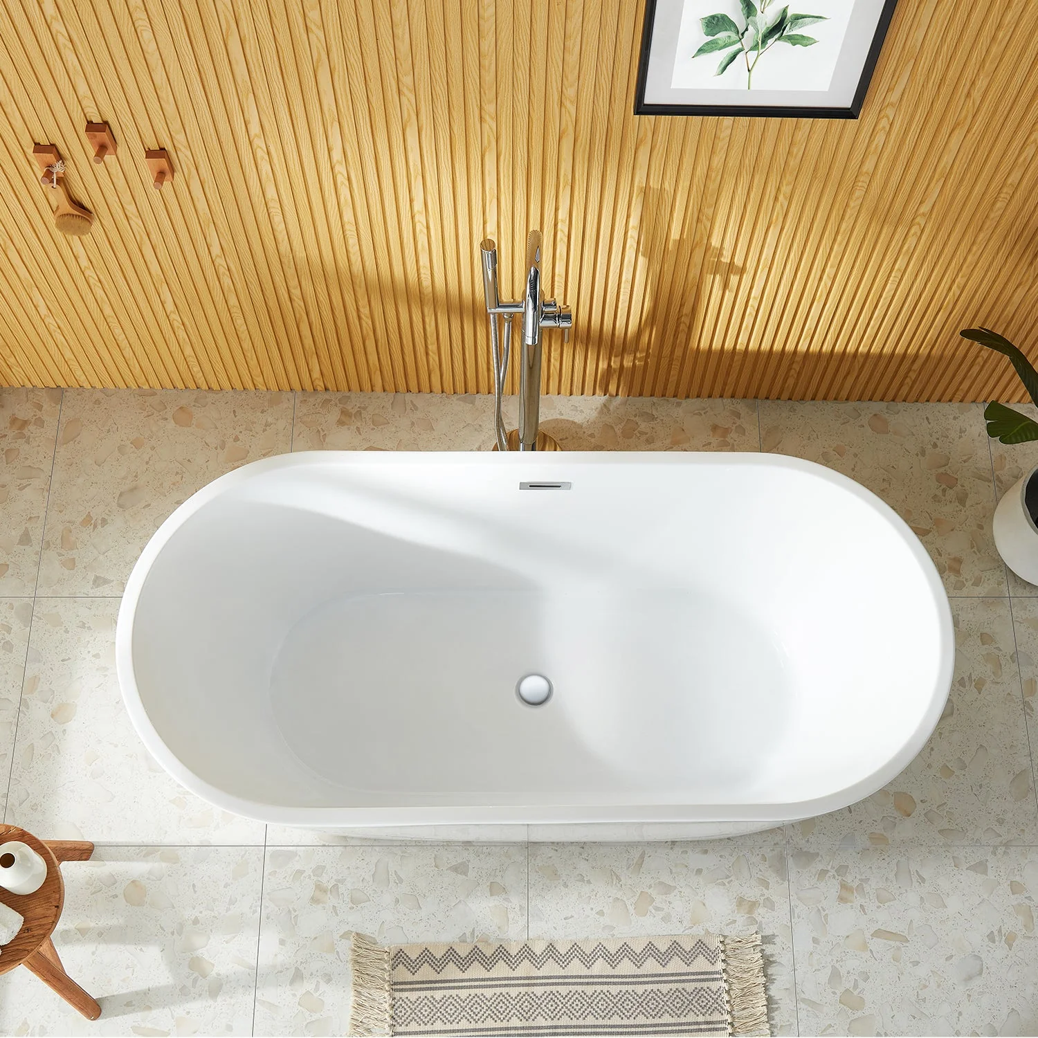 DeerValley DV-1T133S 67"Acrylic Freestanding Bathtub, Deep Soaking Tub with Center Drain & Integrated Overflow, Modern White Standalone Shower Tub Ergonomic Design - Image 4