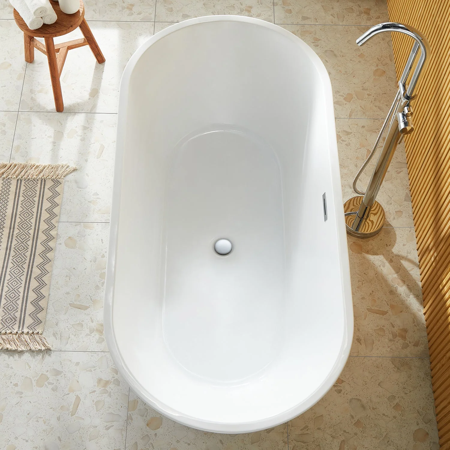 DeerValley DV-1T133S 67"Acrylic Freestanding Bathtub, Deep Soaking Tub with Center Drain & Integrated Overflow, Modern White Standalone Shower Tub Ergonomic Design - Image 5