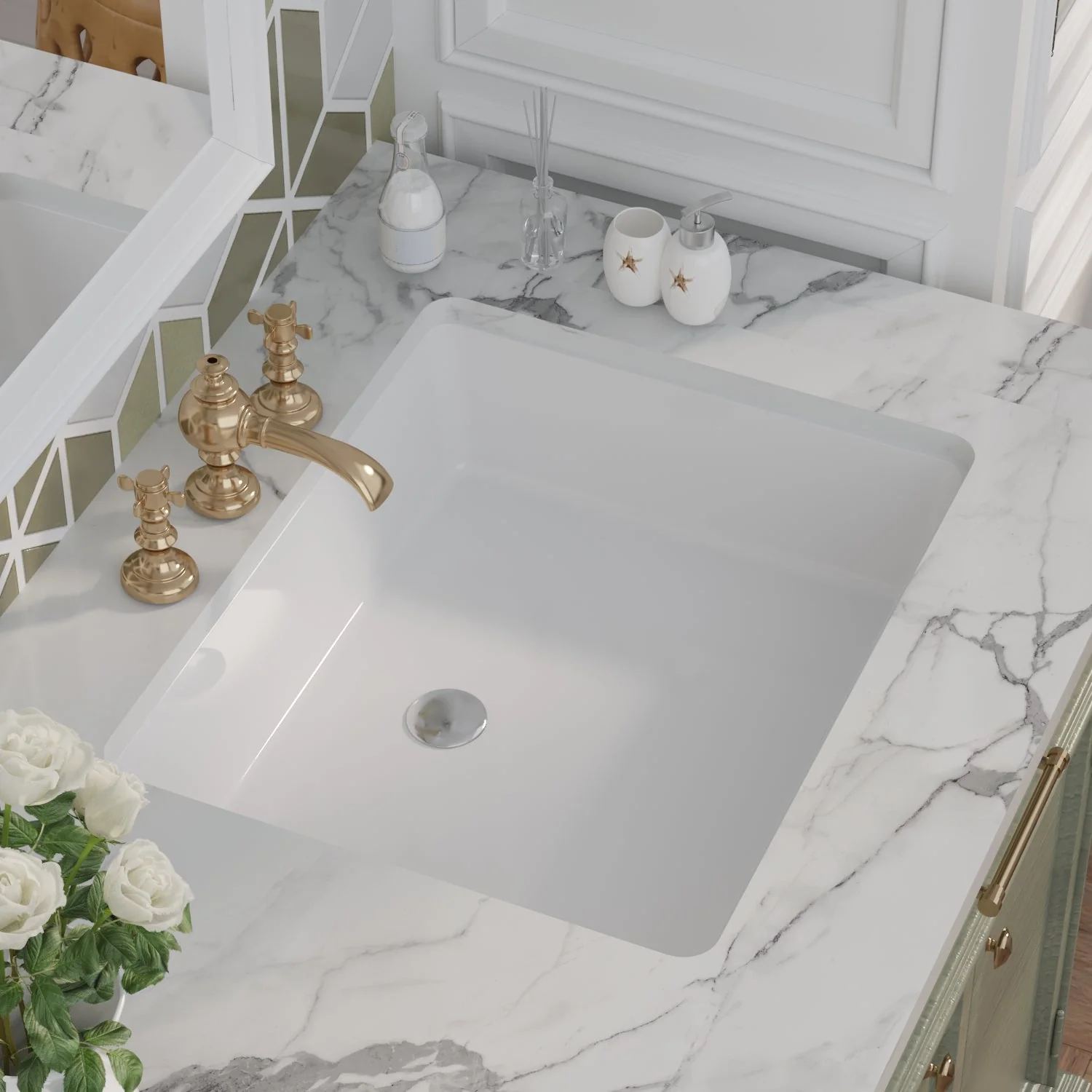 DeerValley DV-1U201 Undermount Bathroom Sinks Modern Ceramic Overflow - Image 5