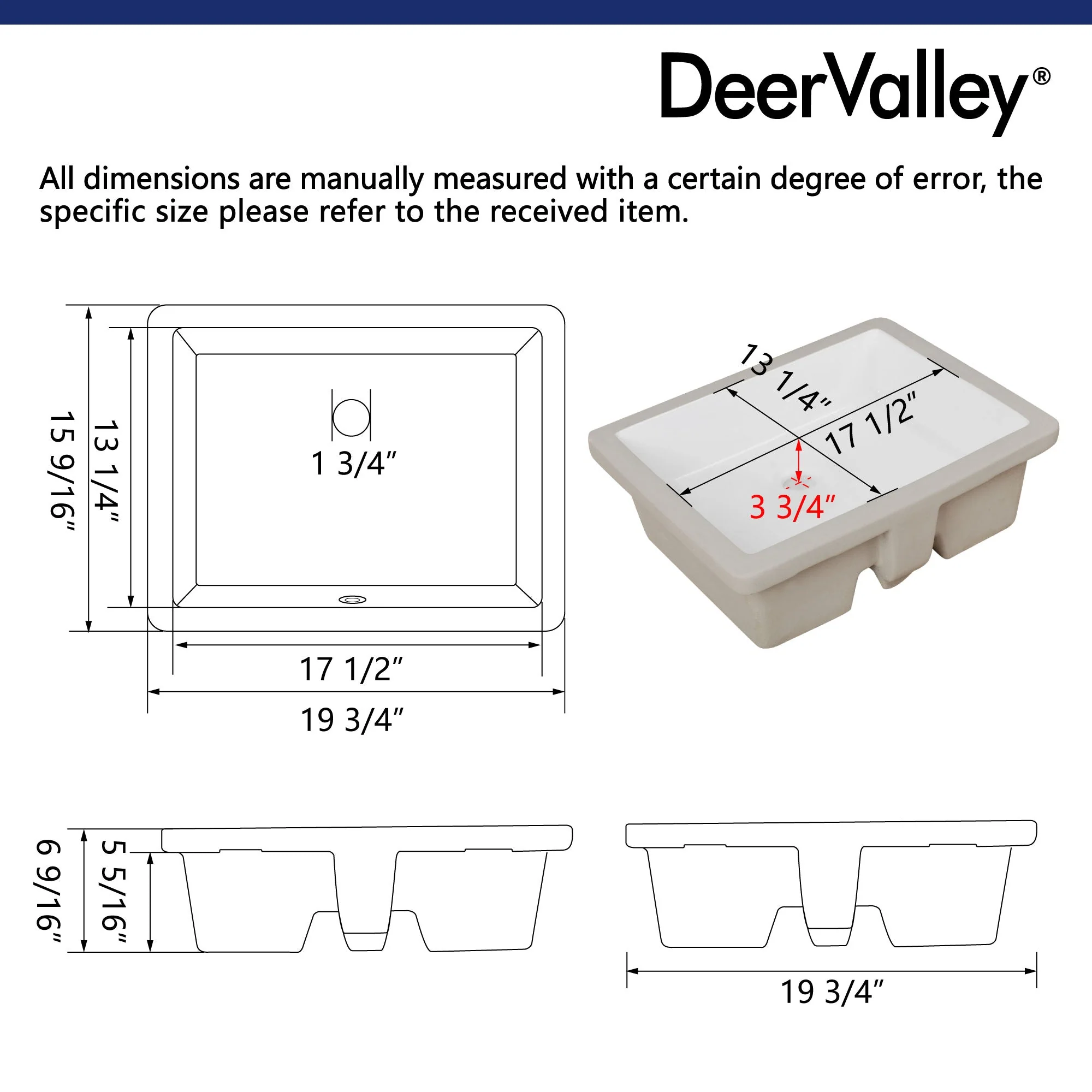DeerValley DV-1U201 Undermount Bathroom Sinks Modern Ceramic Overflow - Image 8