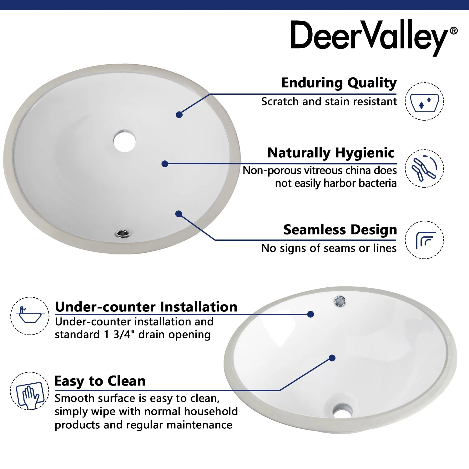DeerValley DV-1U301 Undermount Bathroom Sinks, High-Temp Ceramic Scratch-Resist, Great Drain & Front Overflow - Image 13